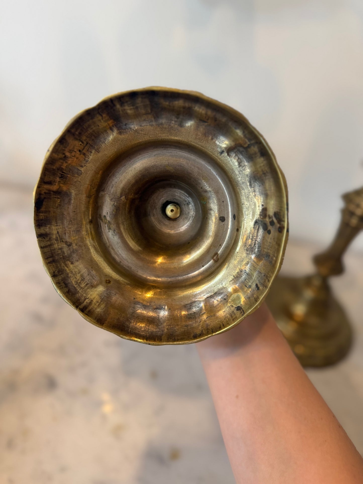 Pair of 18th Century French Louis XV Brass Candlesticks