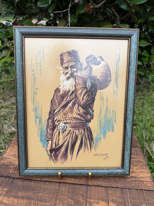 Framed Greek Water Bearer Print – Vassiliou 1964 Folk Art Portrait, 10.5x13.5
