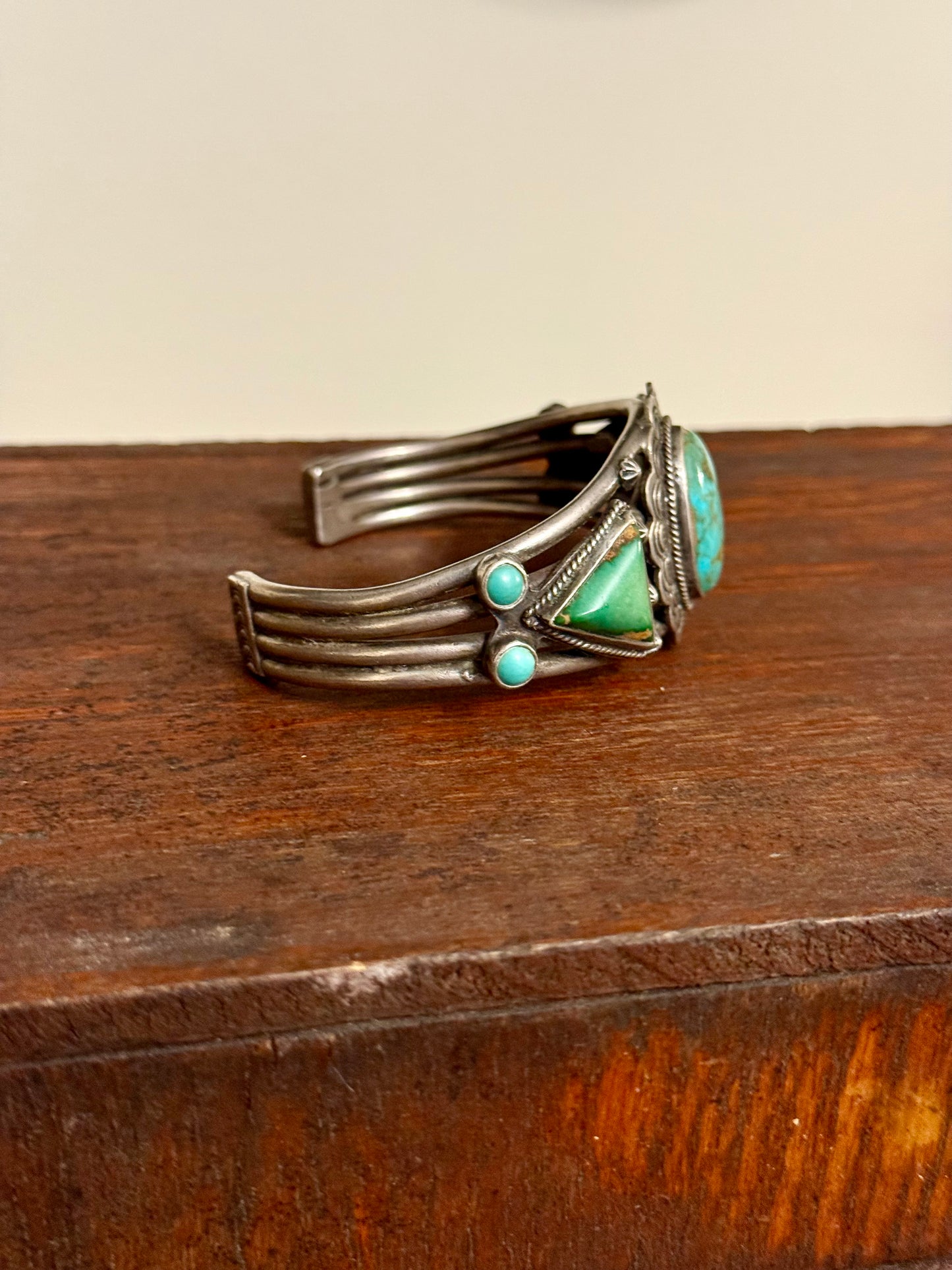Vintage Navajo Multi-Stone Turquoise Sterling Silver Cuff Bracelet