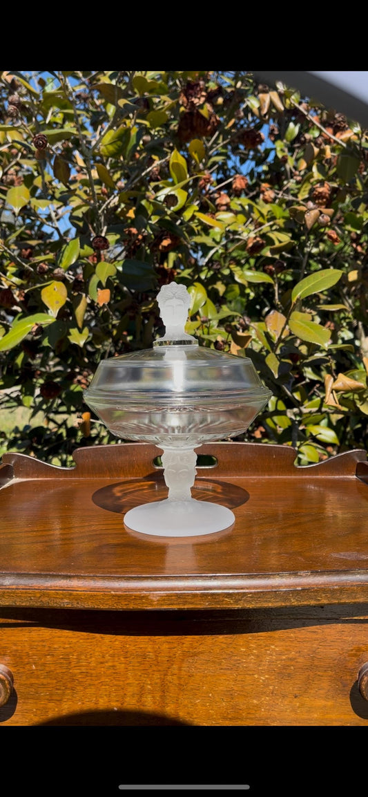 Glass Candy Dish with 3-Faced Lid – Vintage Decorative Dish – Unique Glassware – Covered Candy Bowl – Elegant Table Decor