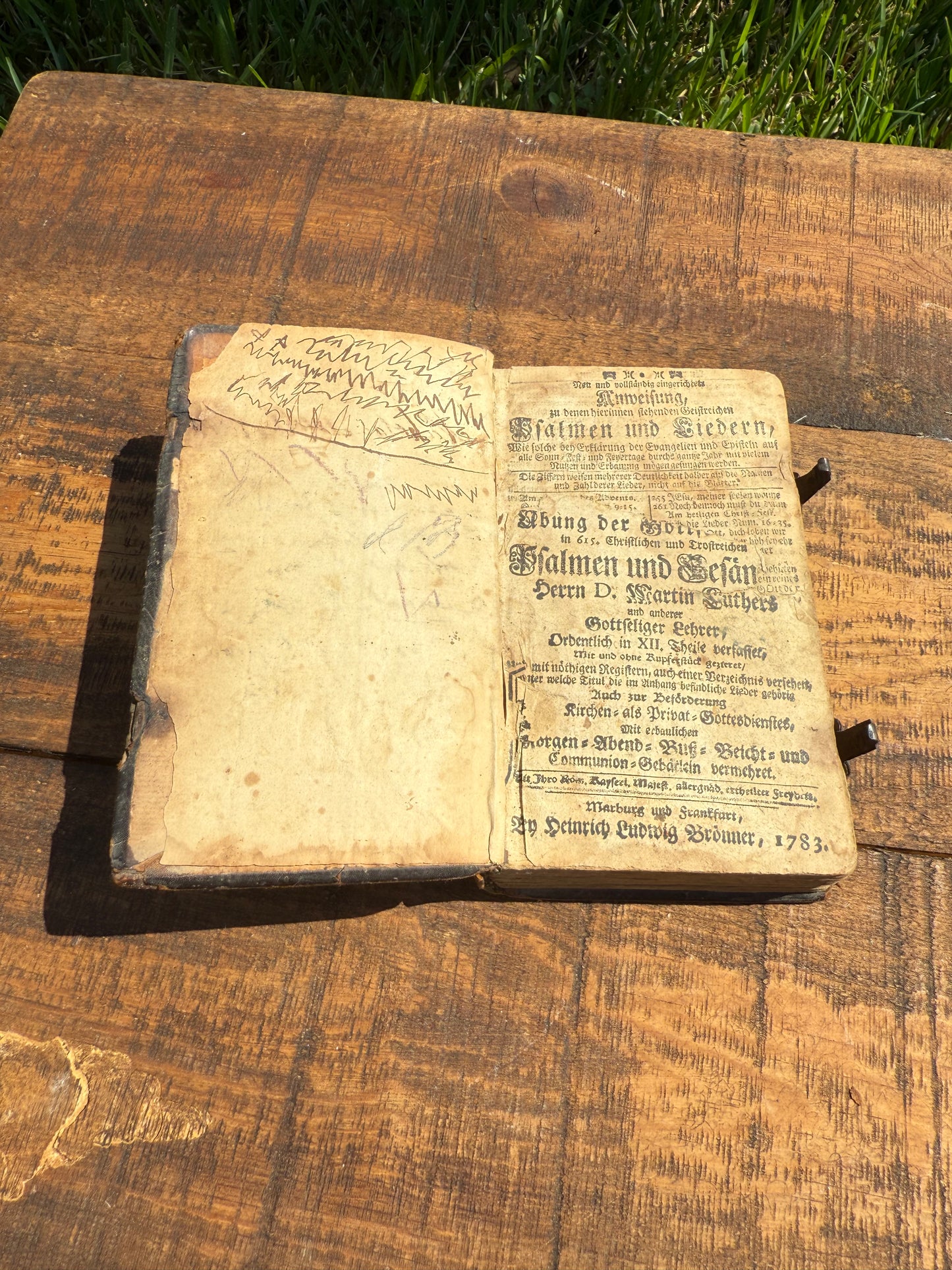1783 German Leather-Bound Hymnal — Lutheran Psalms & Hymns with Clasps