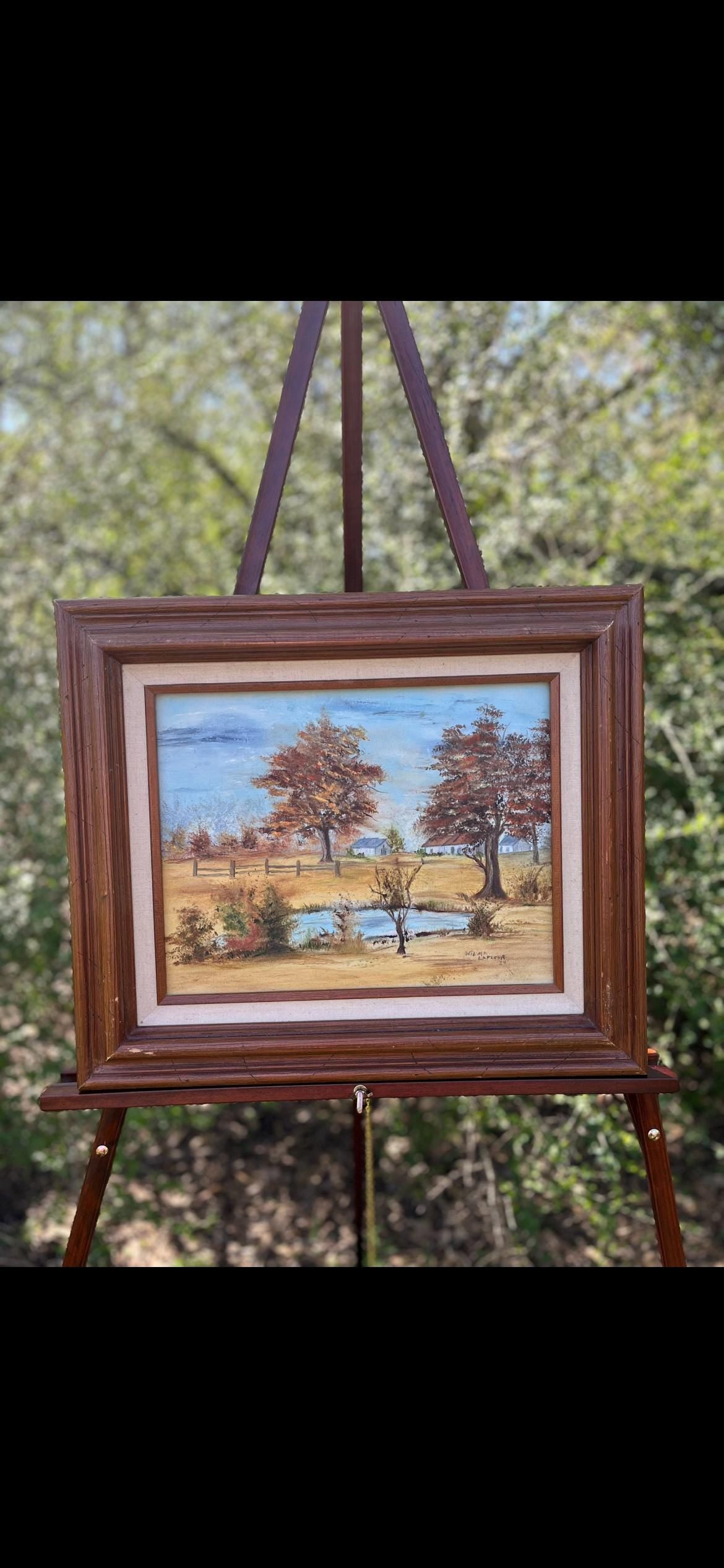 Wilma LaFleur Original Oil Painting – Autumn Farm Landscape – Signed Southern Folk Art