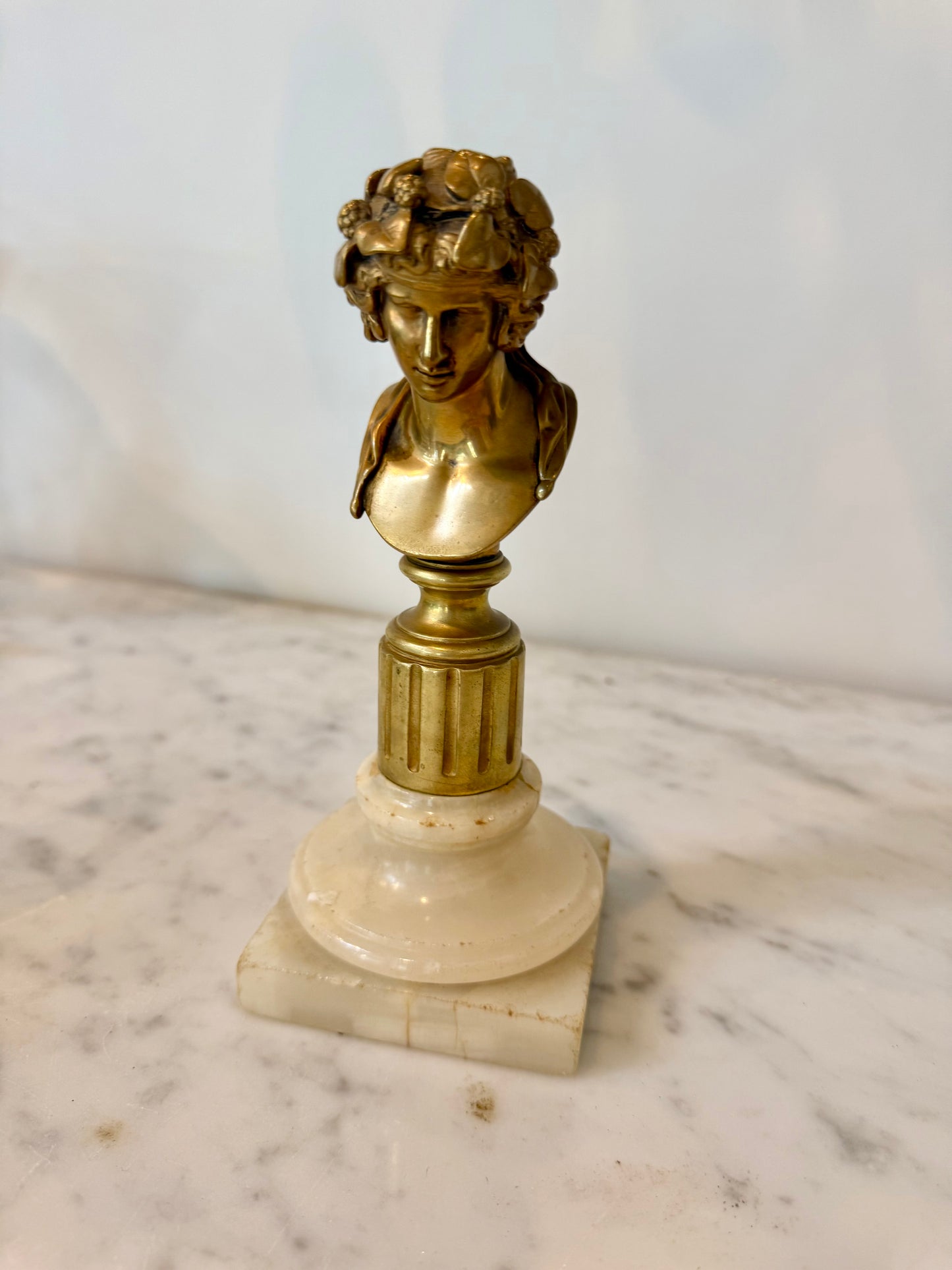 Antique French Bronze Bust of Dionysus on Marble Plinth, Neo-Grec, 19th Century