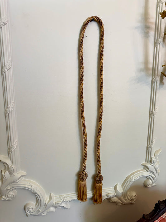 Extra Long Decorative Curtain Rope Tieback | 76 Inch Gold & Taupe Tassel Tie