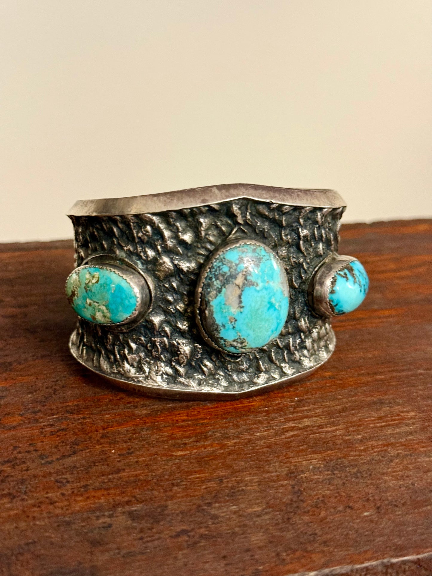 Navajo Sterling Silver Three-Stone Turquoise Cuff Bracelet