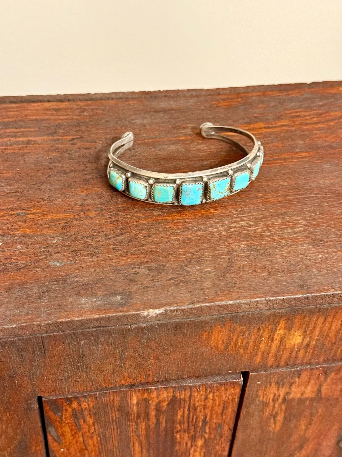 Vintage Navajo Graduated Square Turquoise Cuff Bracelet