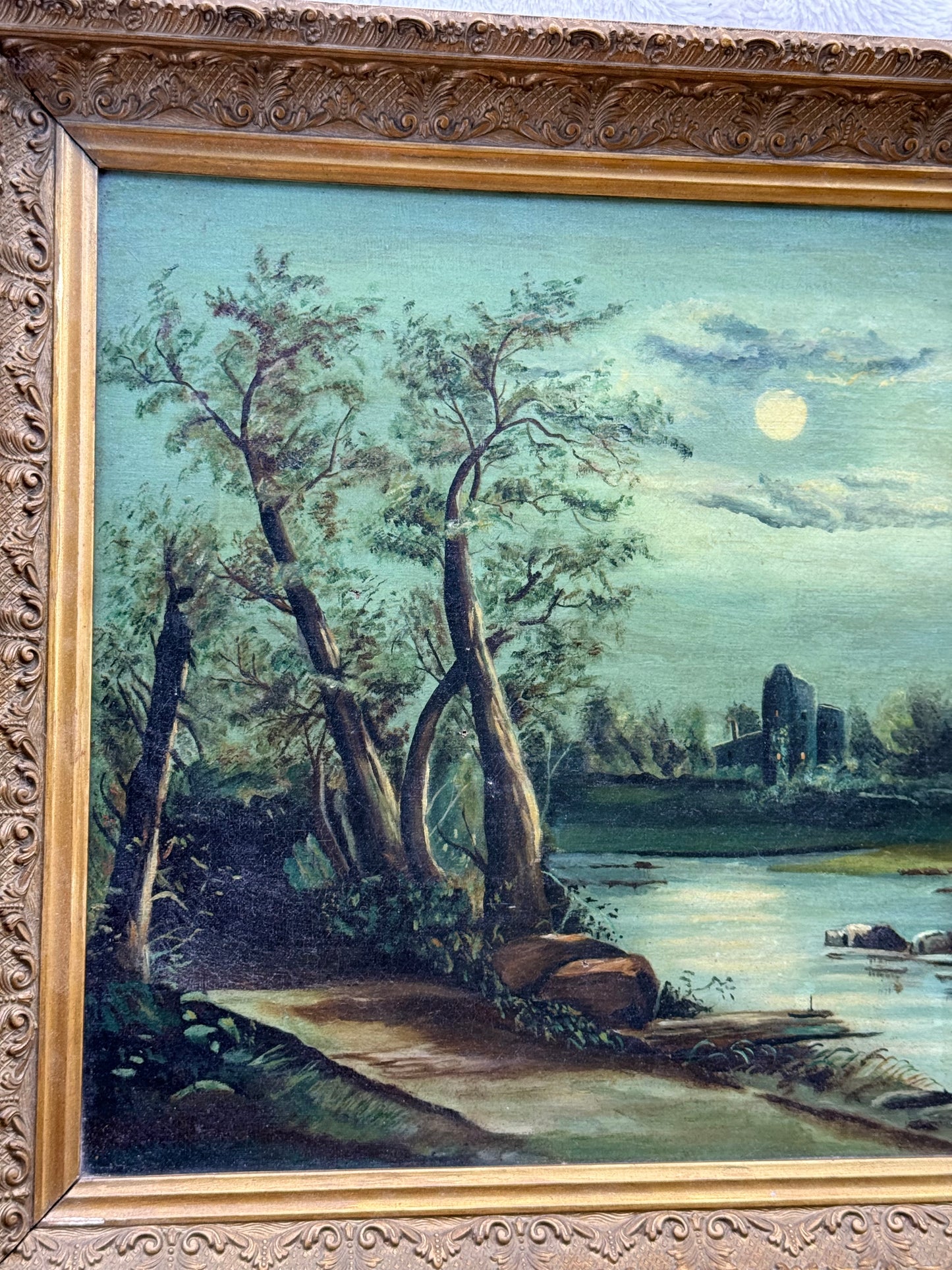 Moonlit American River Landscape – Hudson River School & Tonalist Influence (c.1880–1900)