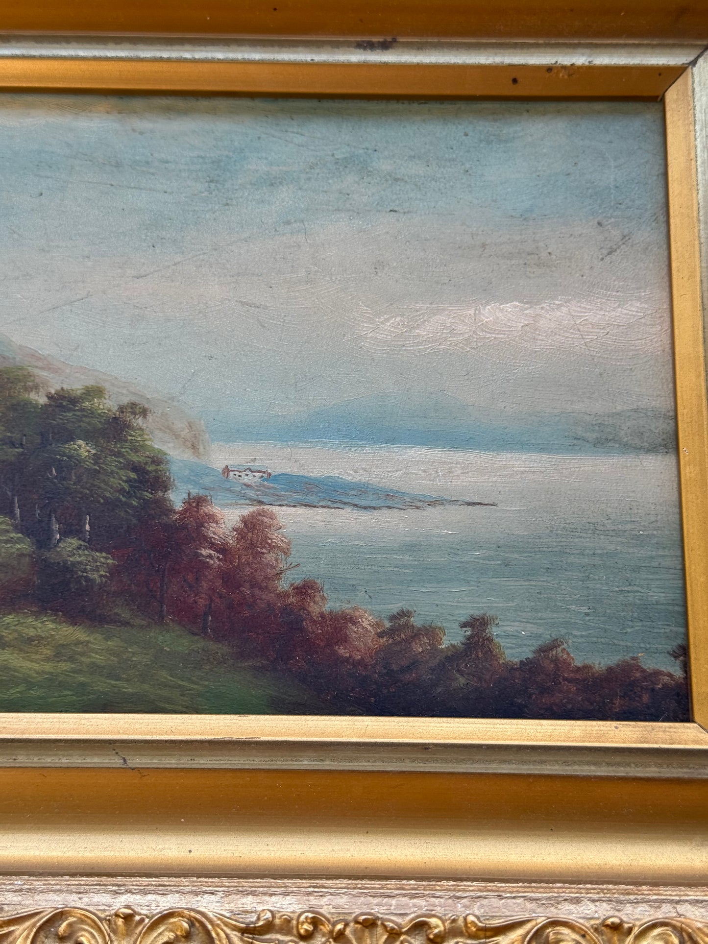 Aberdovey, Wales – Early 20th-Century Coastal Landscape
Oil on Academy Board, c. 1900–1920 | Gilt Frame | 6″ × 9.5″ (Art) | 9.5″ × 13″ (Frame)