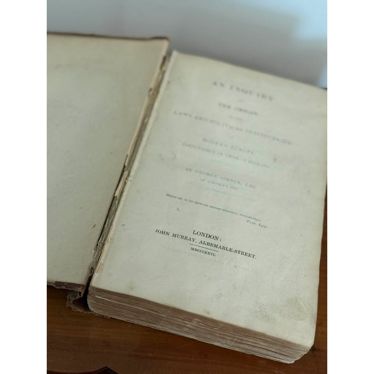 1826 Antique English Law Book, George Spence, Origin of European Laws, John Murray
