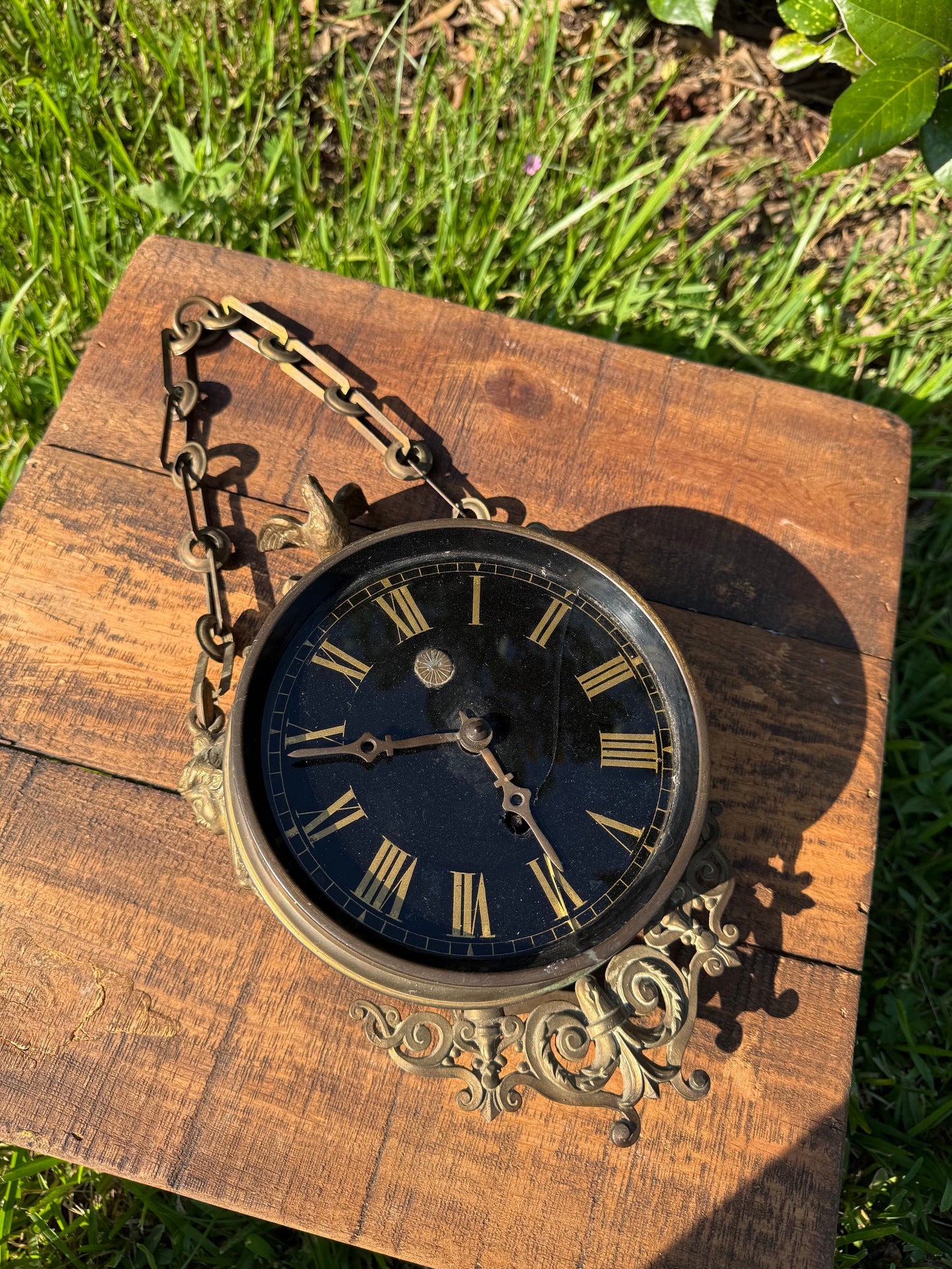 Late 19th Century Gilt Brass Wall Clock with Classical Female Figures & Bird Finial (Non-Functional)