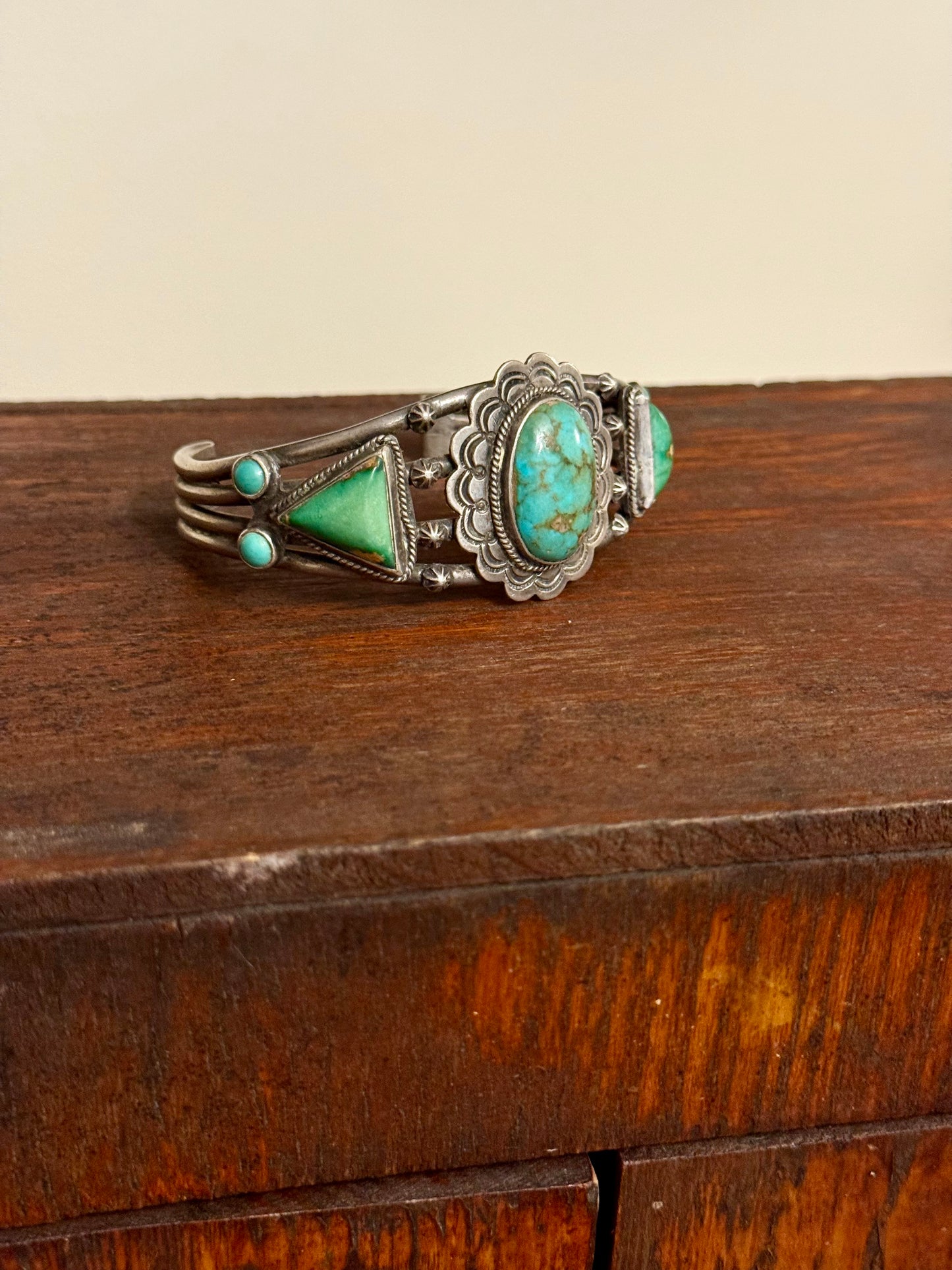 Vintage Navajo Multi-Stone Turquoise Sterling Silver Cuff Bracelet