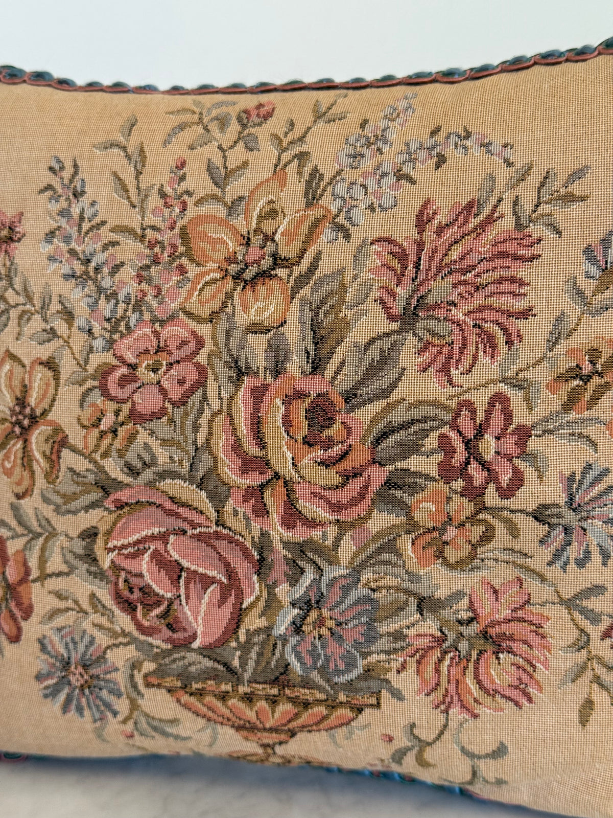 Vintage Floral Tapestry Accent Pillow with Tassels