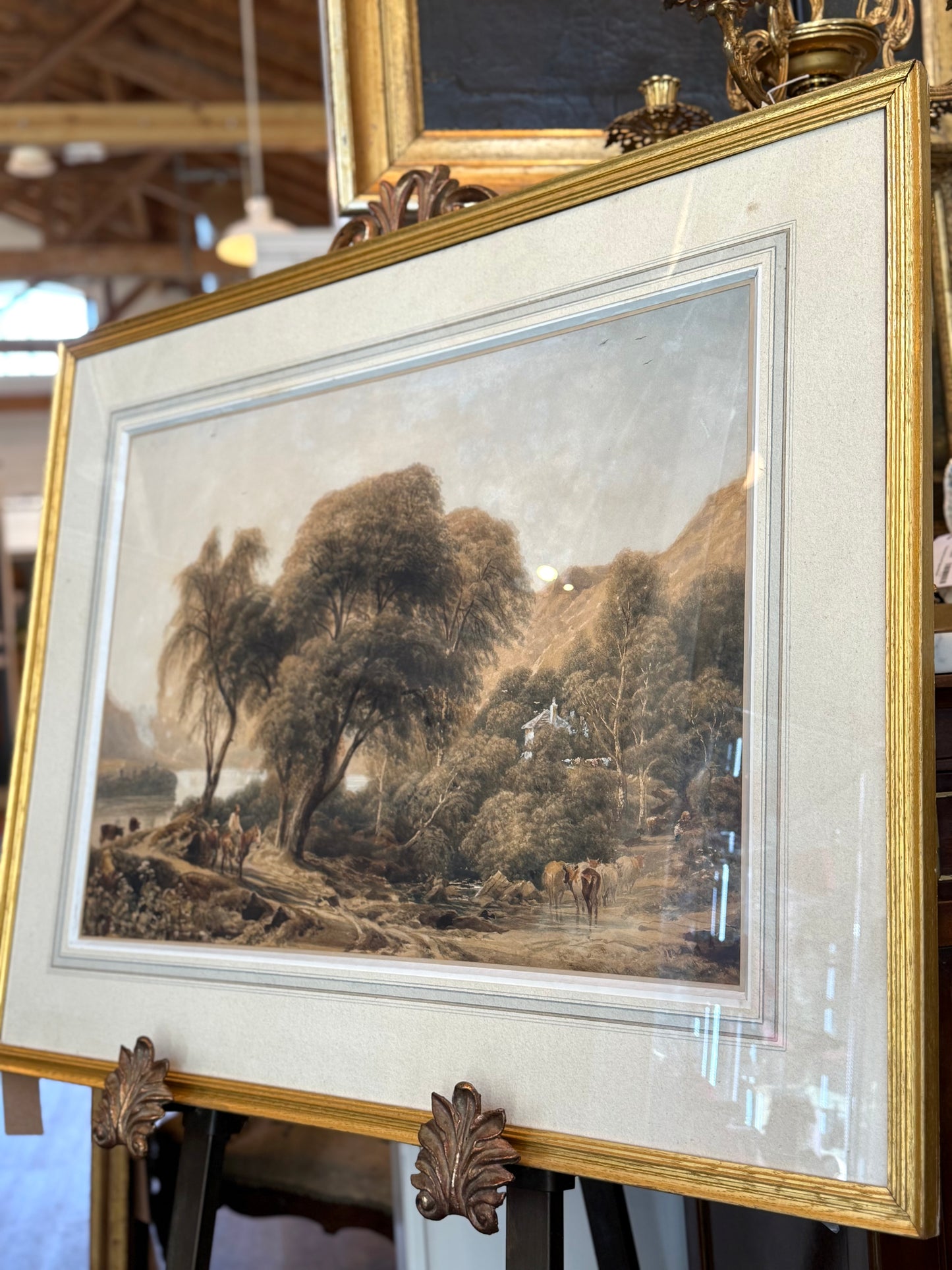 Attributed to Peter De Wint “The Head of the Loch” Watercolor on Paper, Framed