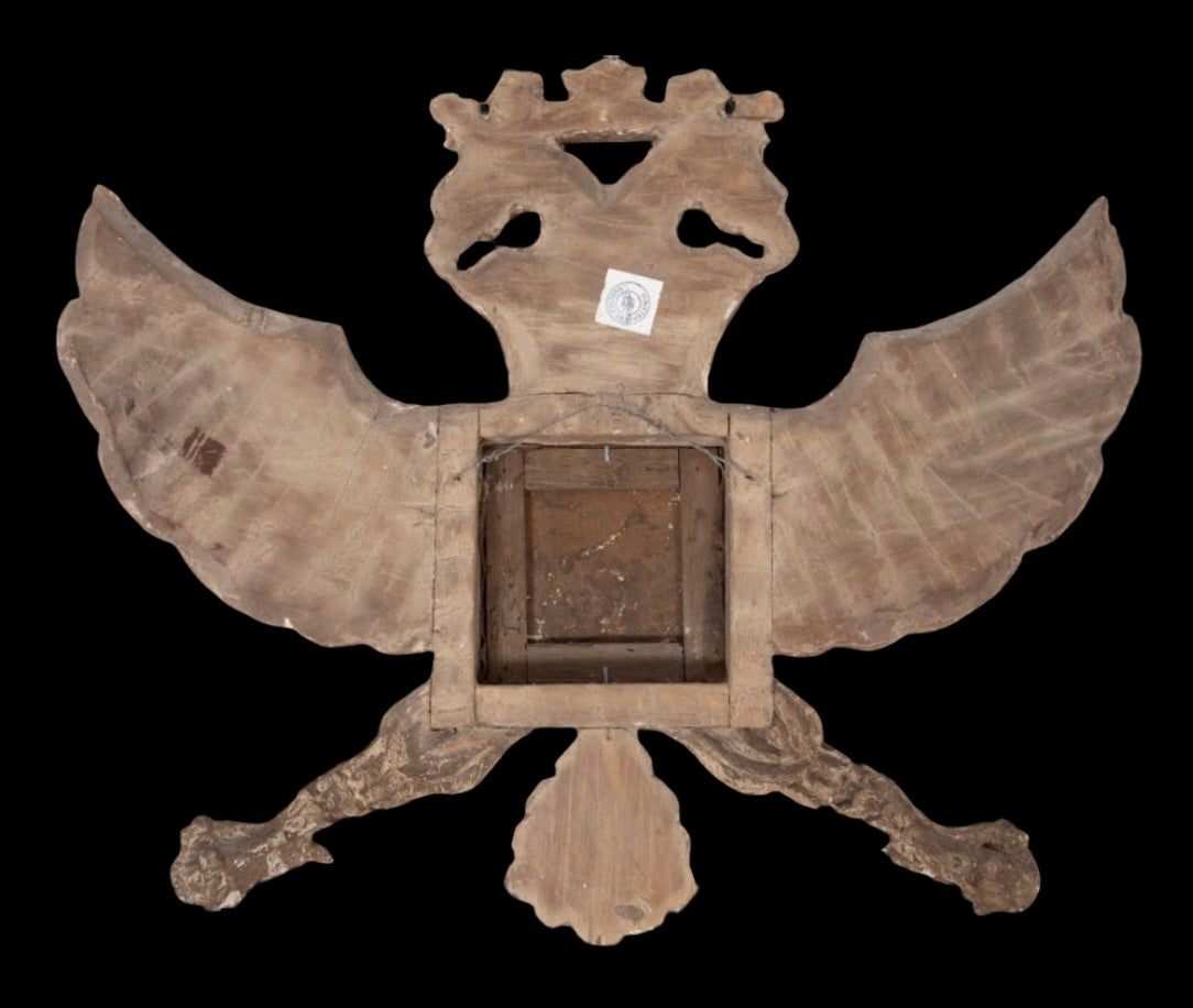Spanish Colonial Giltwood Heraldic Mirror Frame with Portrait, Late 18th/Early 19th Century