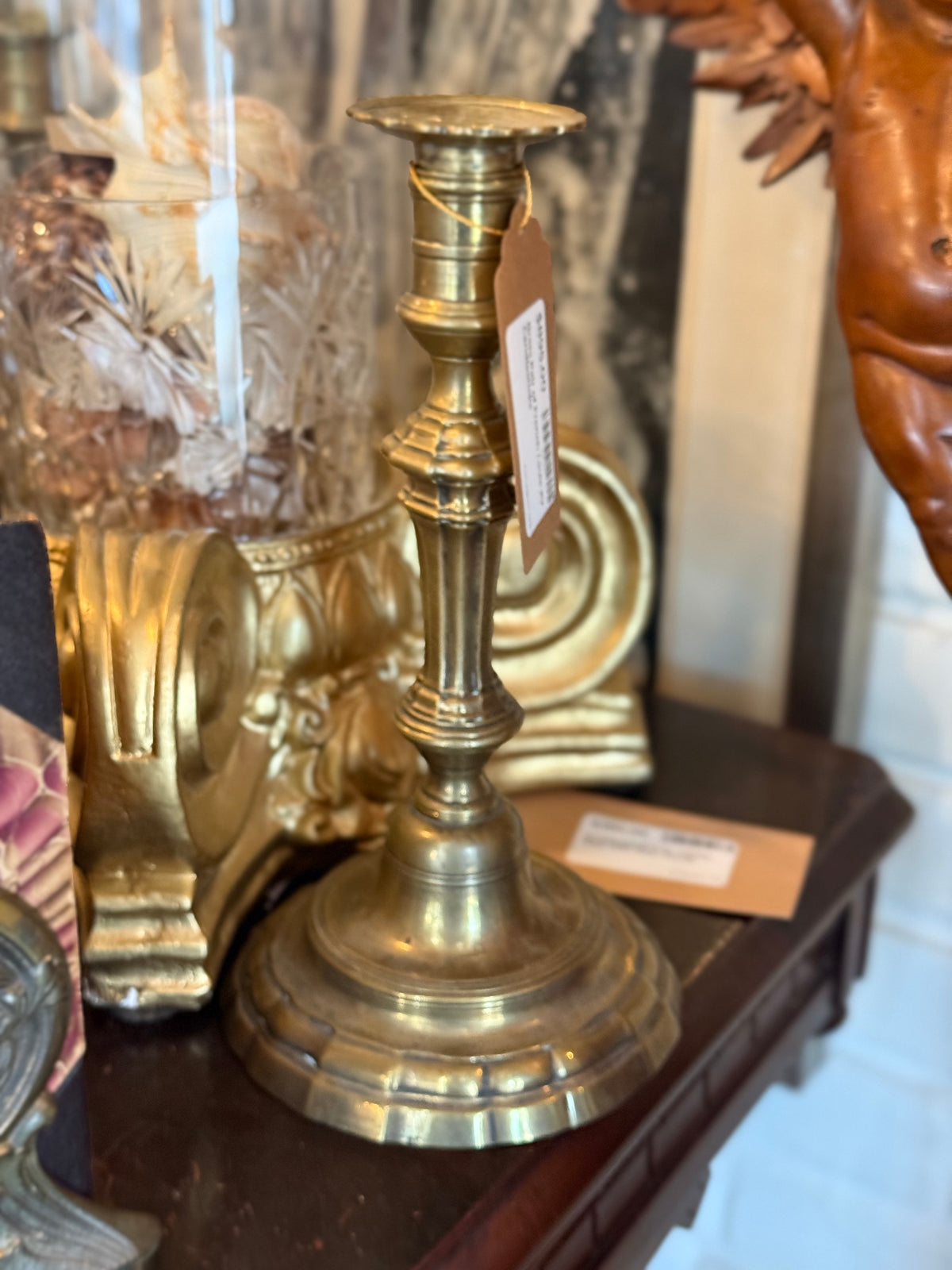 Pair of 18th Century French Louis XV Brass Candlesticks