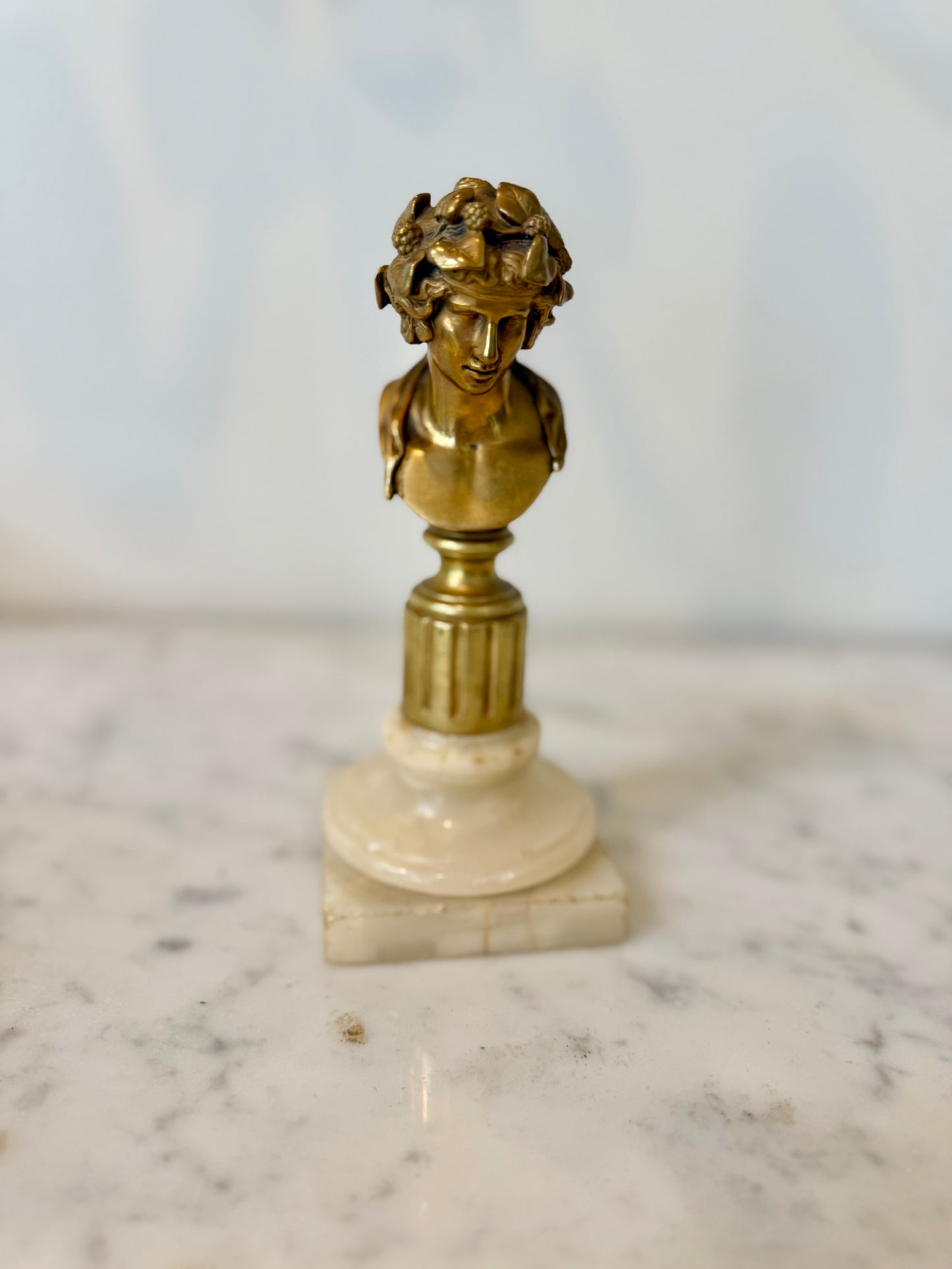 Antique French Bronze Bust of Dionysus on Marble Plinth, Neo-Grec, 19th Century