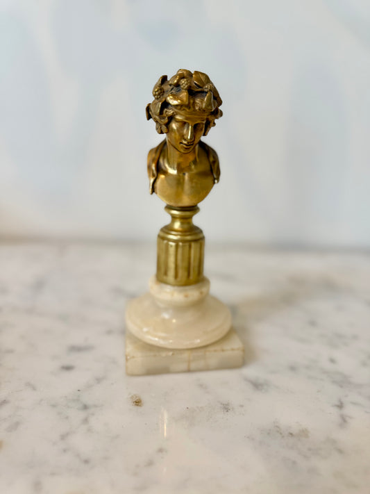 Antique French Bronze Bust of Dionysus on Marble Plinth, Neo-Grec, 19th Century