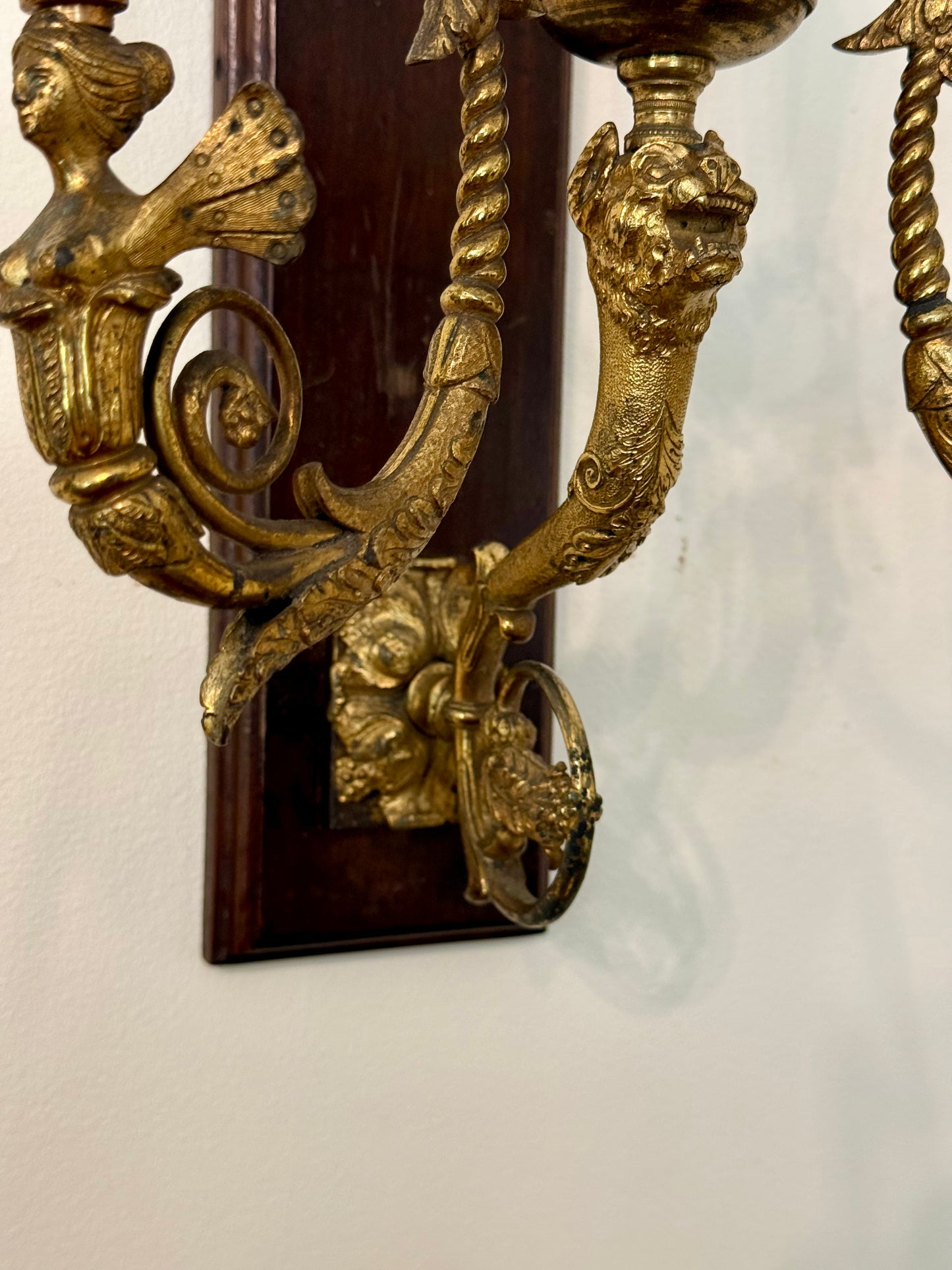 Regency Revival Gilt Bronze Figural Three-Light Wall Sconce