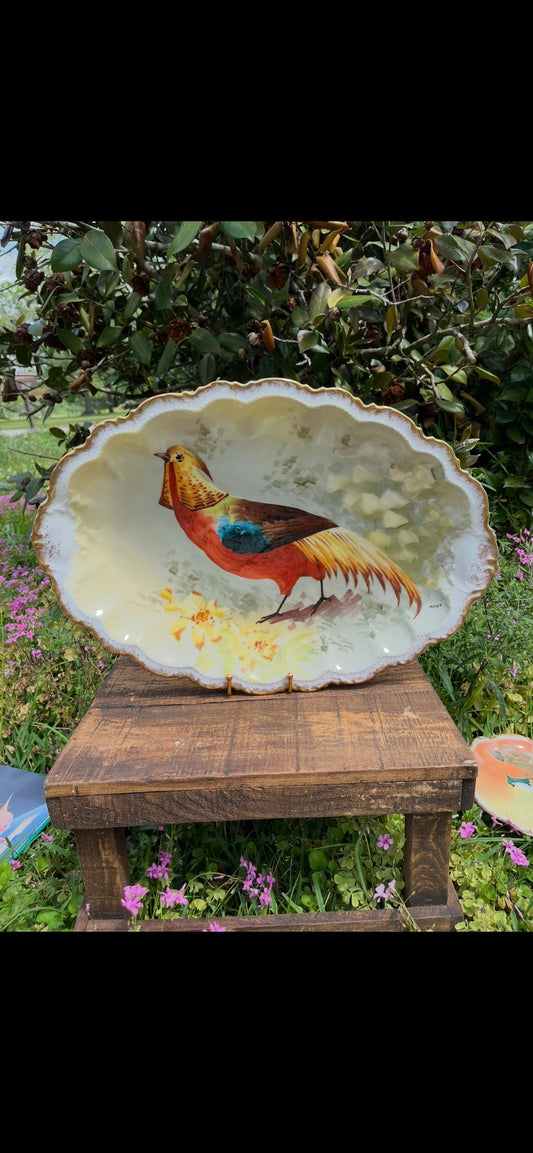 Large Antique Game Bird Limoges Platter – Coronet Signed Norys – Hand-Painted French Porcelain – Vintage Decorative Plate