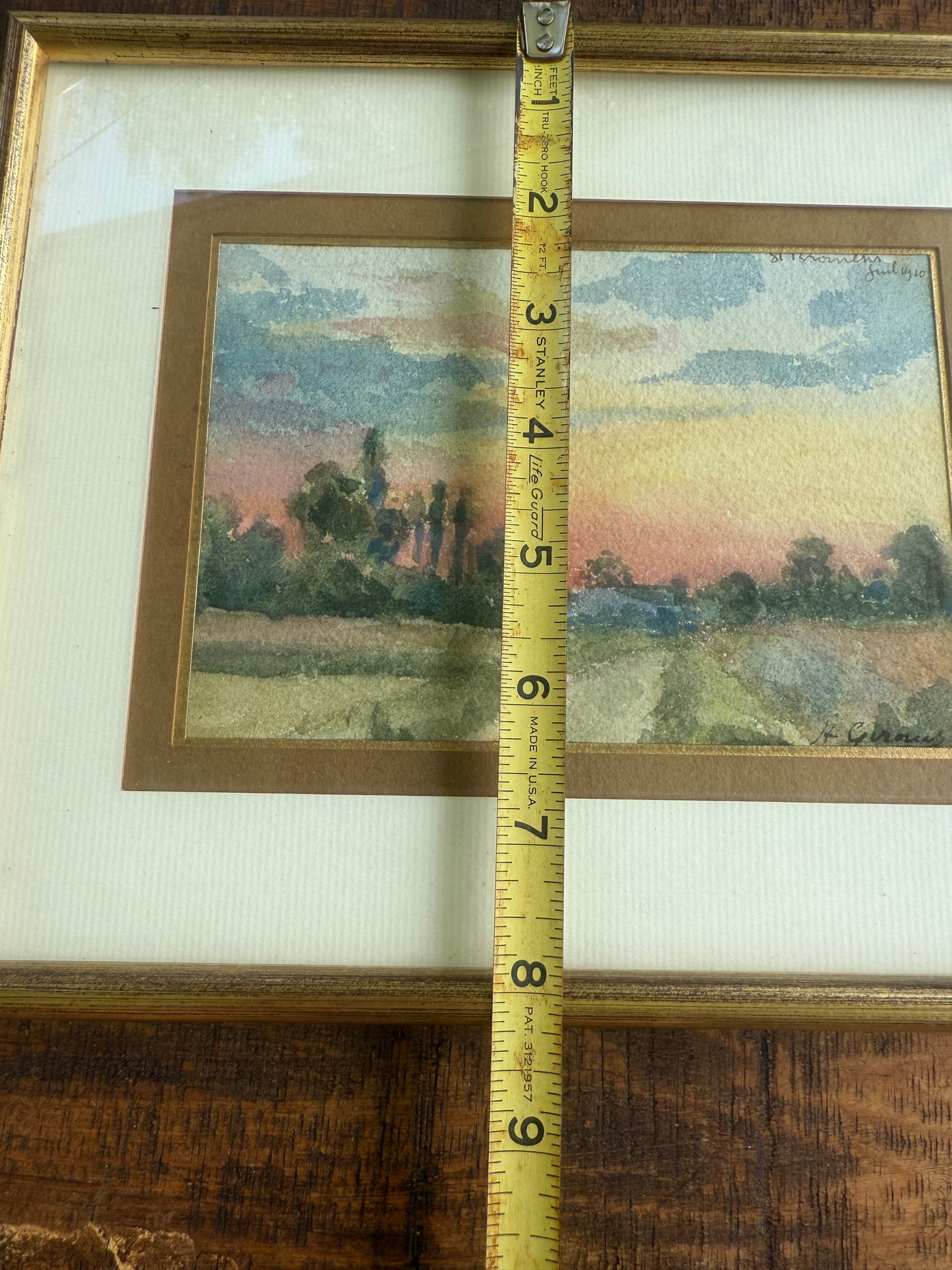 A. Giraud (1910) French School Influence Watercolor – Countryside Road at Sunset