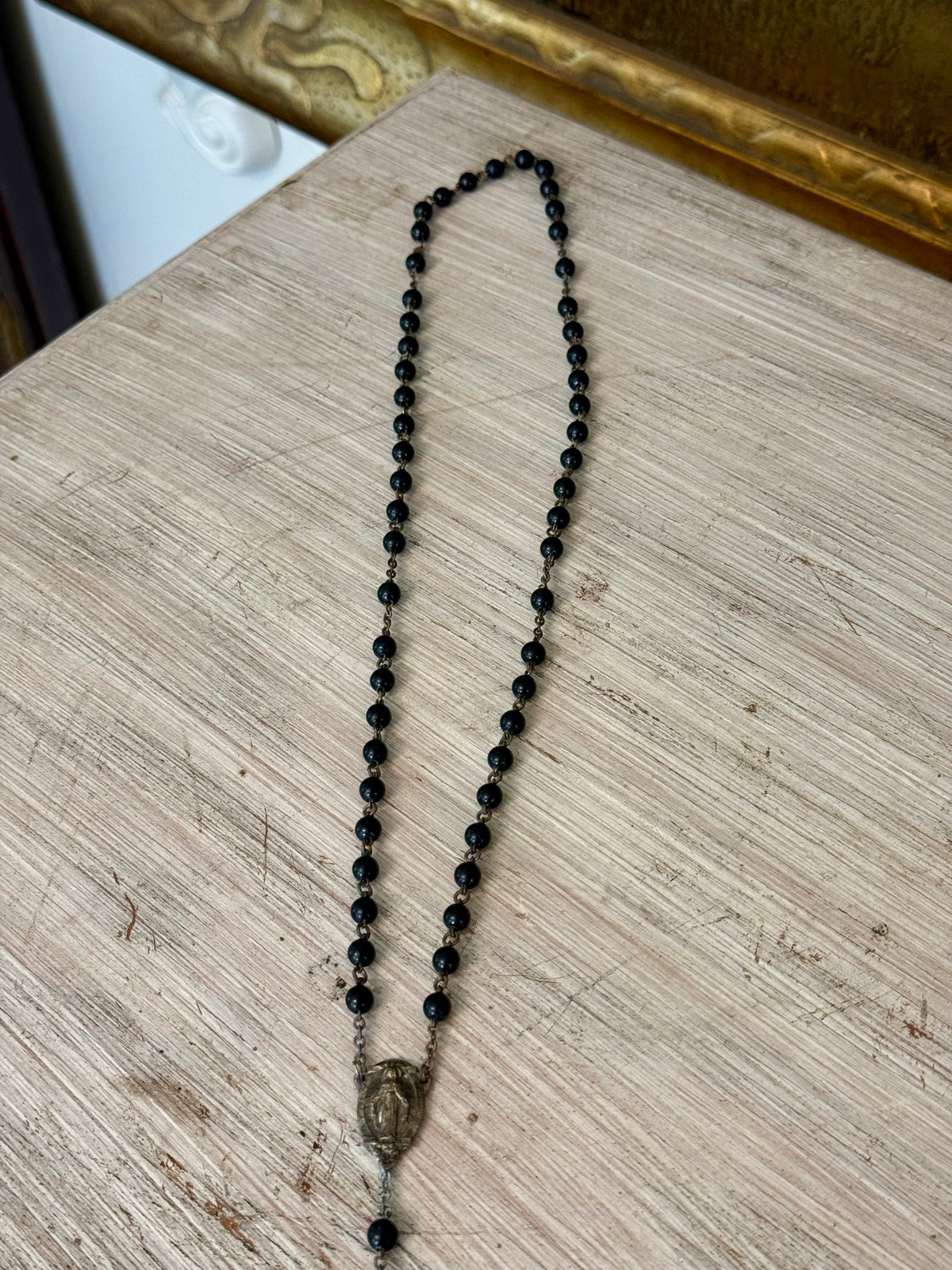 Vintage Black Beaded Catholic Rosary with Metal-Tipped Crucifix