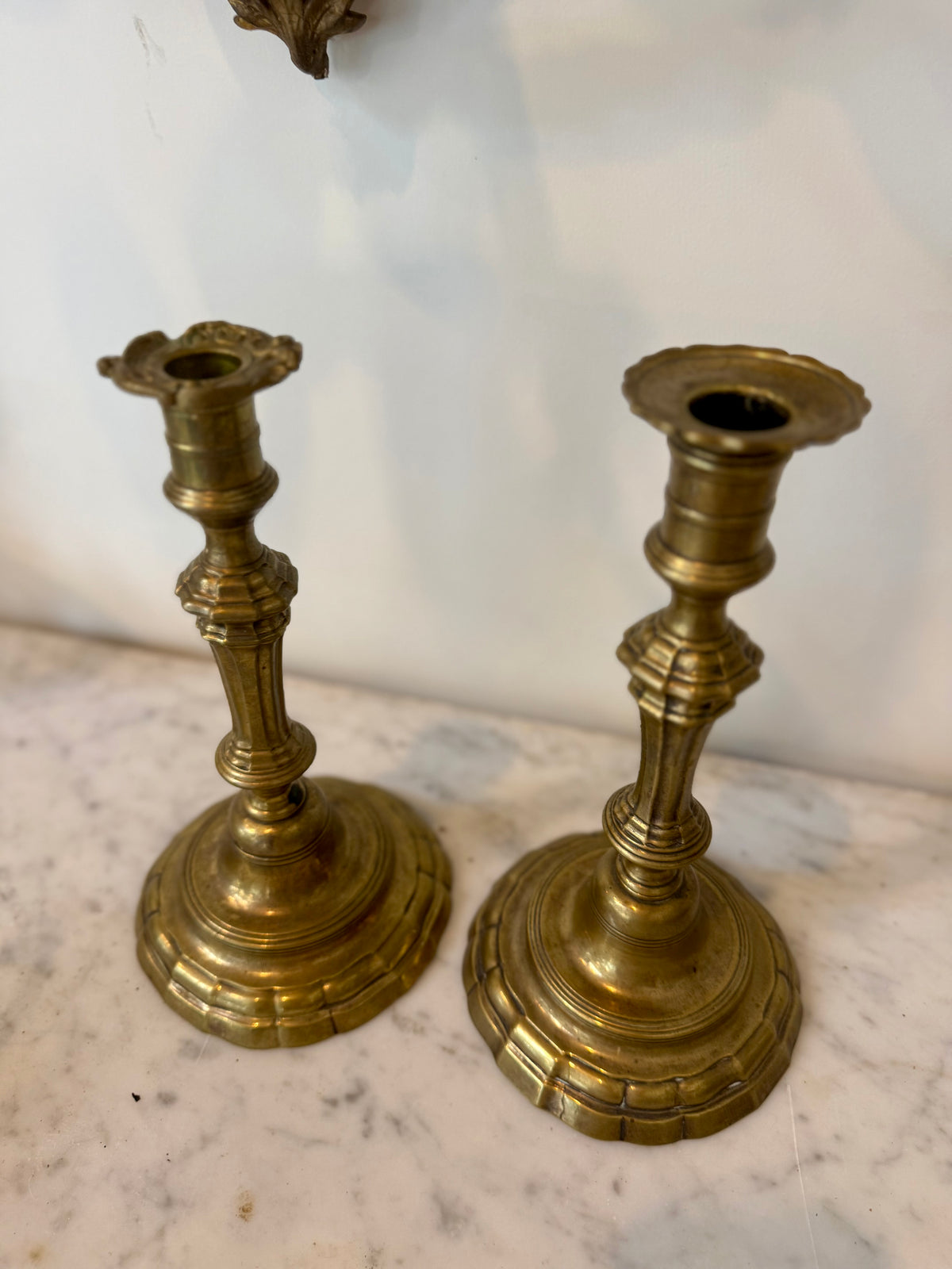 Pair of 18th Century French Louis XV Brass Candlesticks