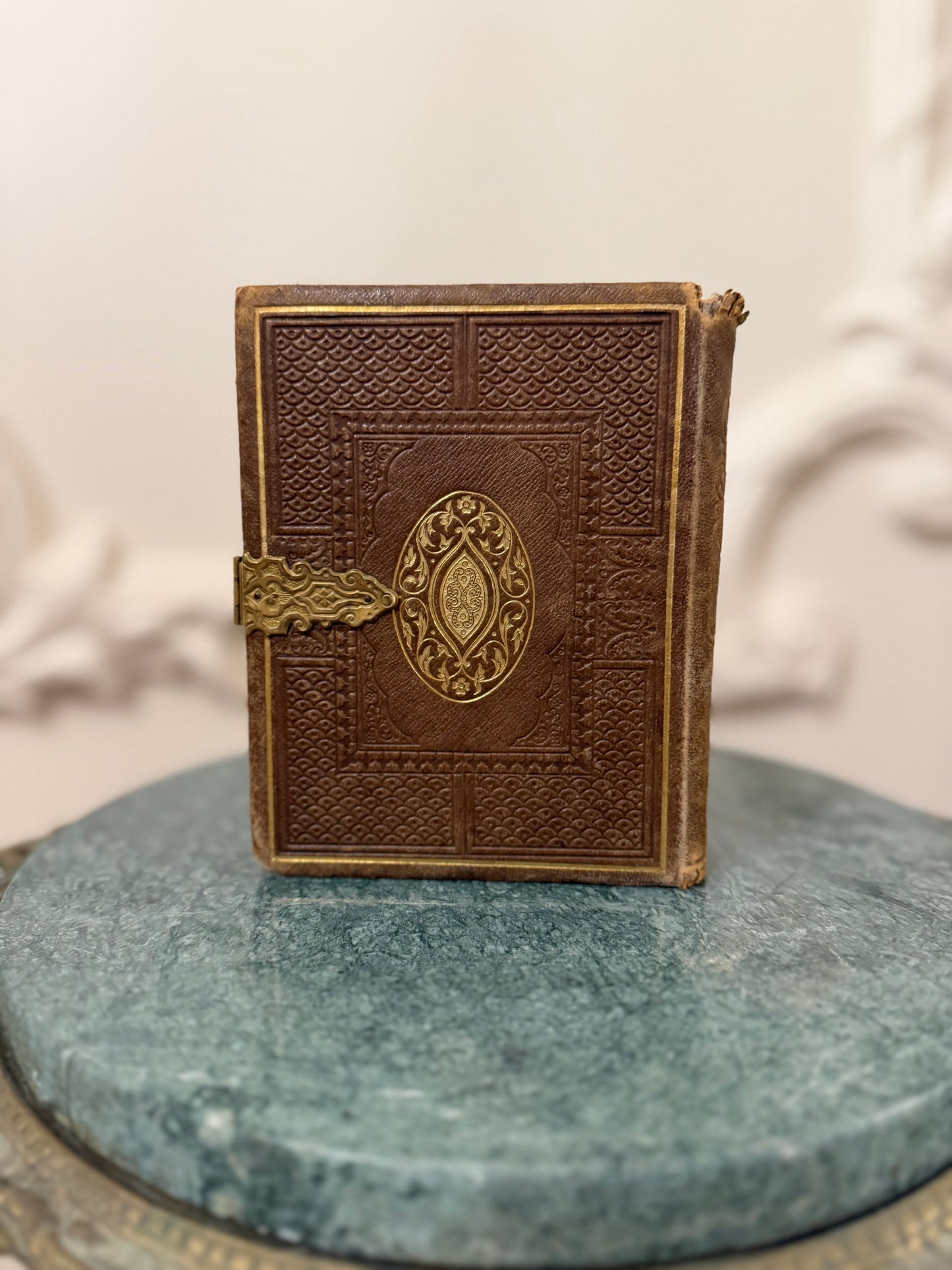 Antique Victorian Tooled Leather Photograph Album with Brass Clasp, c. 1870–1890