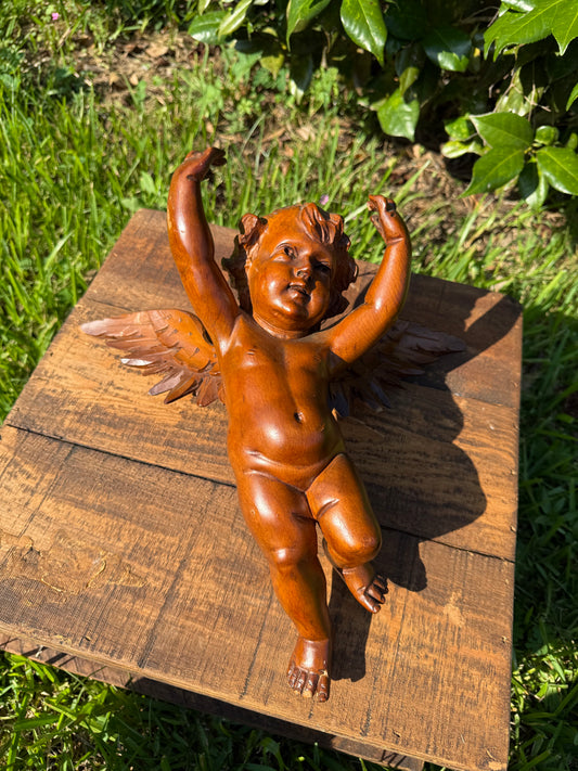 Baroque Carved Wooden Cherub, 18th Century