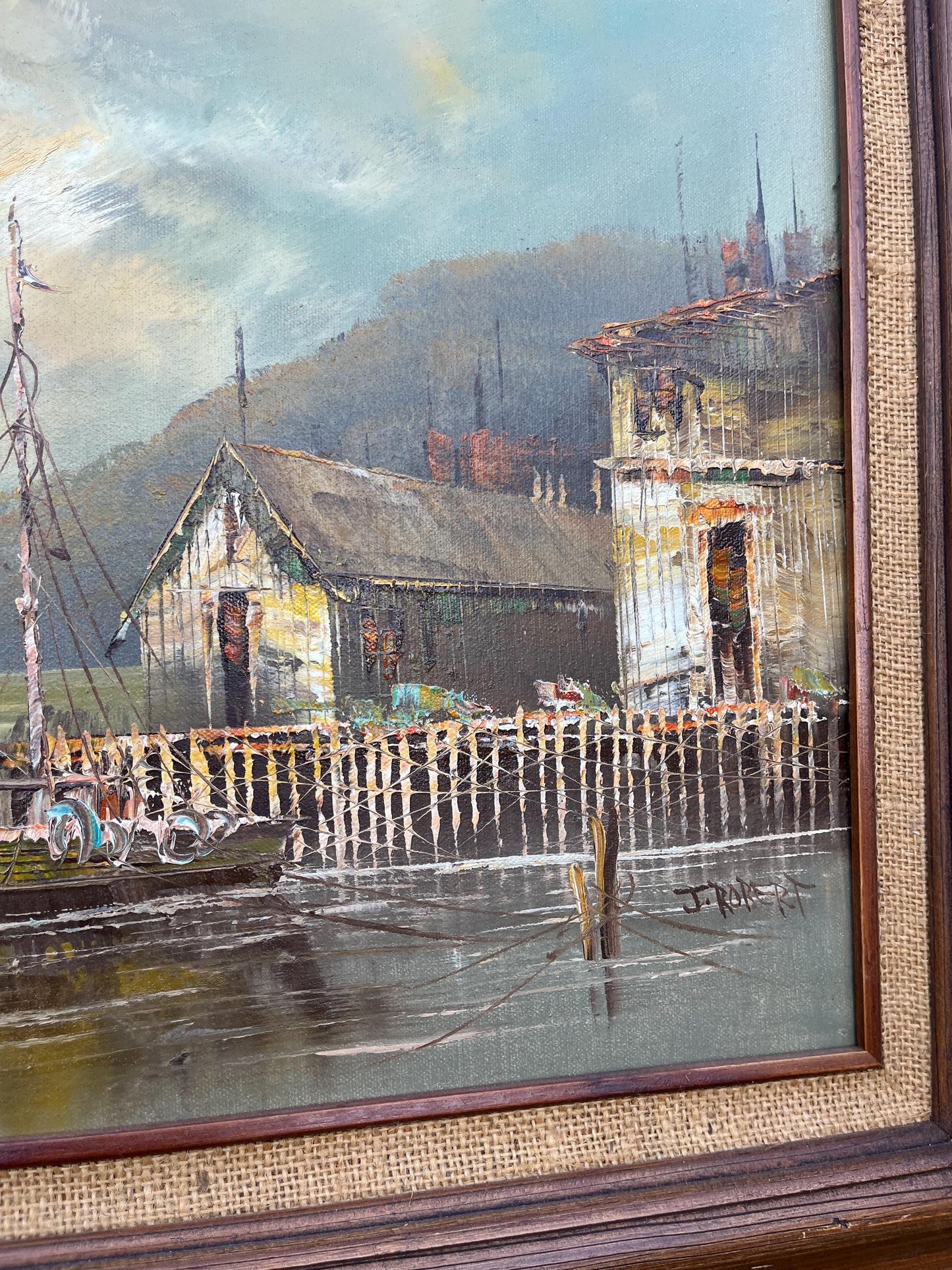 Signed J. Robert Marine Landscape Oil Painting, Large Framed Artwork, Original Oil Art, Coastal Scene, Collectible Art