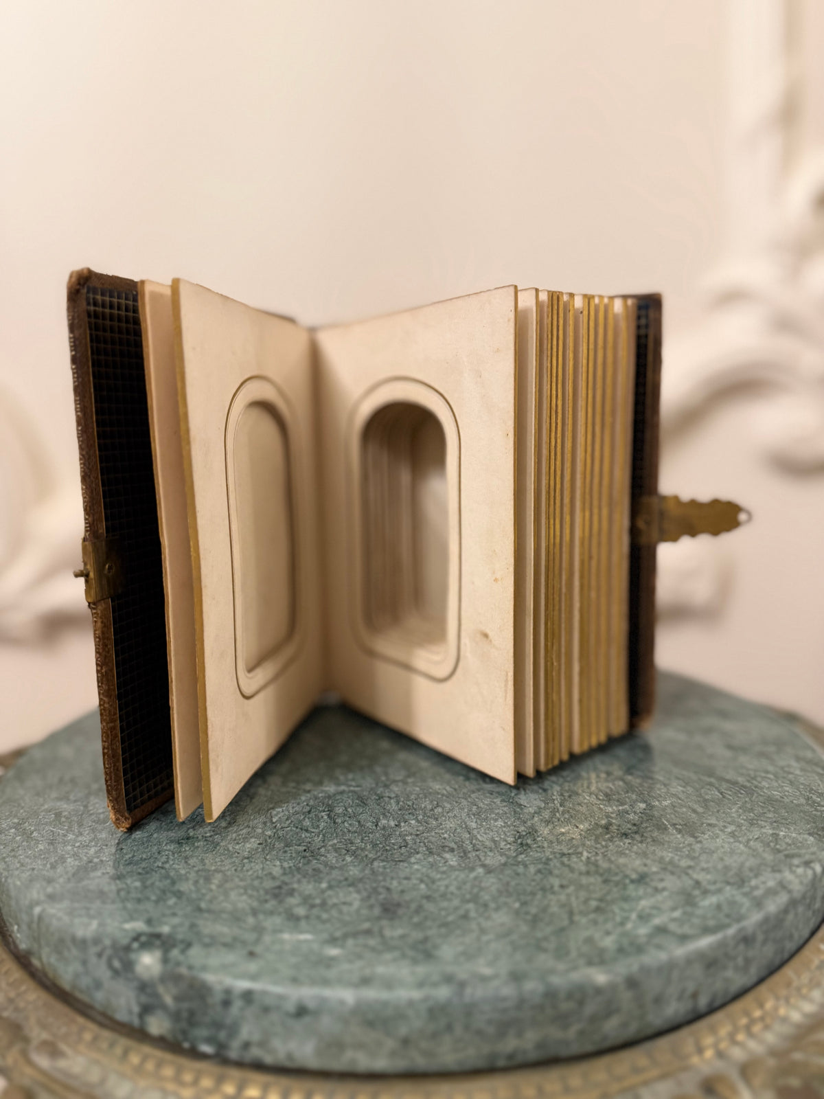 Antique Victorian Tooled Leather Photograph Album with Brass Clasp, c. 1870–1890