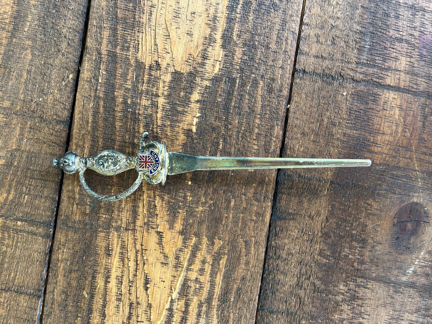 Vintage Sword Letter Opener with London Enamel Crest – Novelty British Souvenir