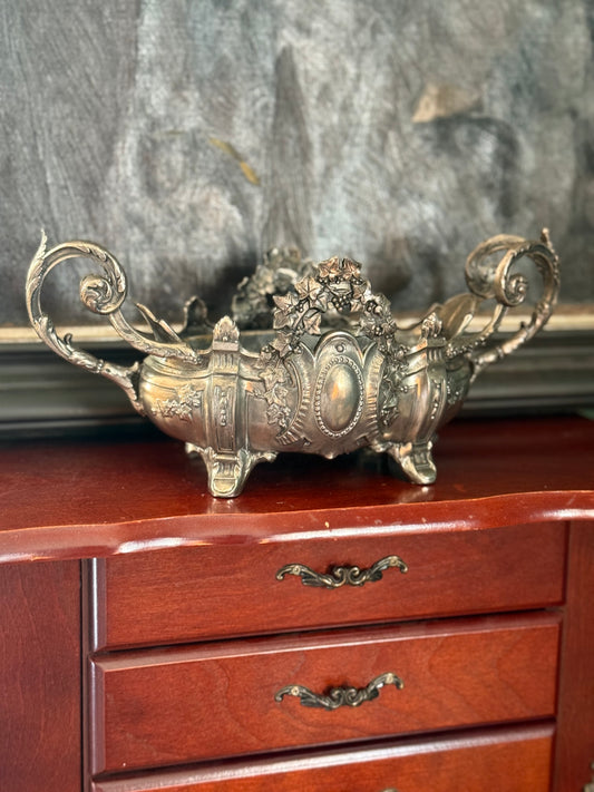 Antique French Art Nouveau Jardinière, Spelter with Ivy Decoration, c. 1895–1910