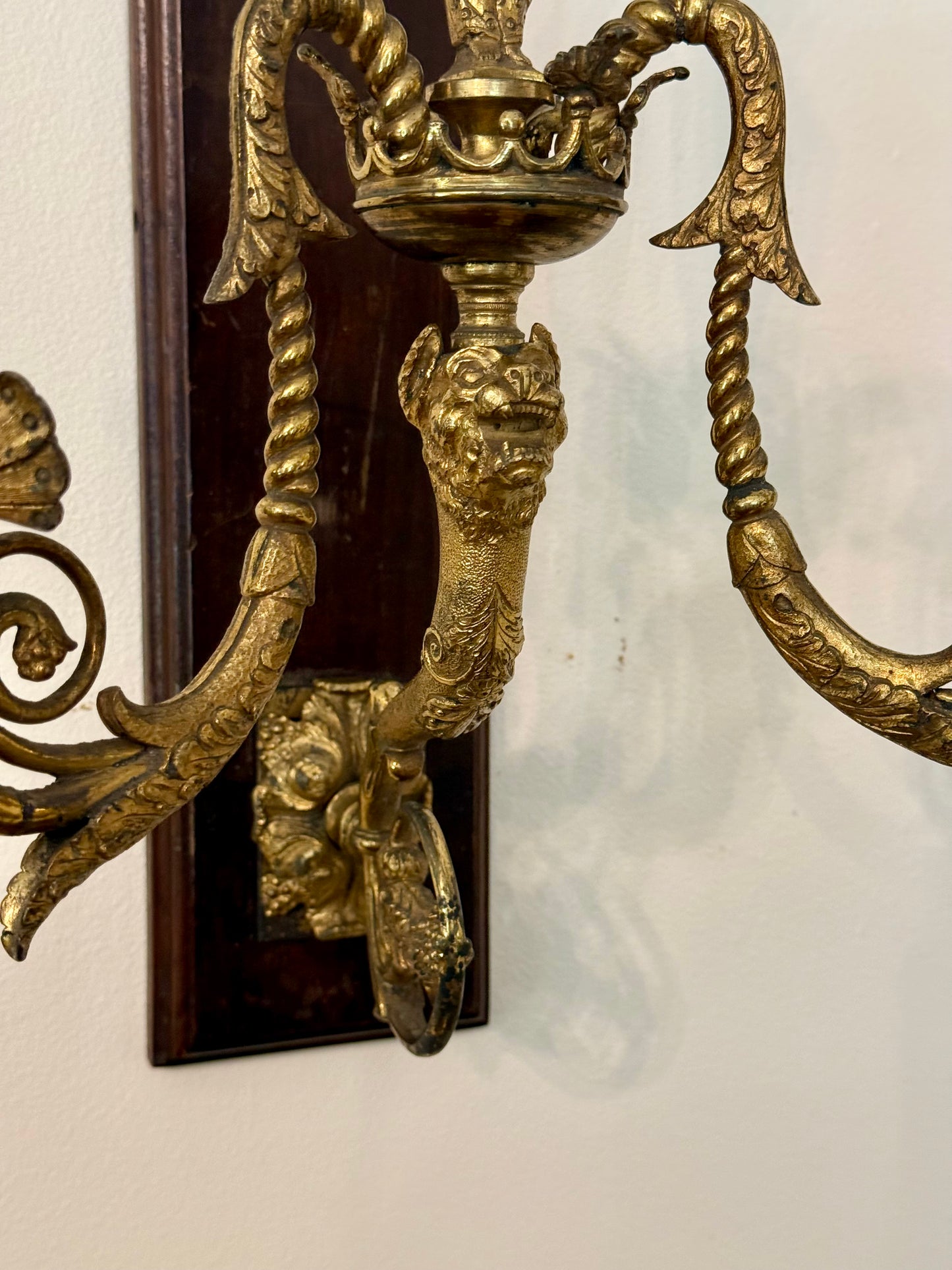 Regency Revival Gilt Bronze Figural Three-Light Wall Sconce