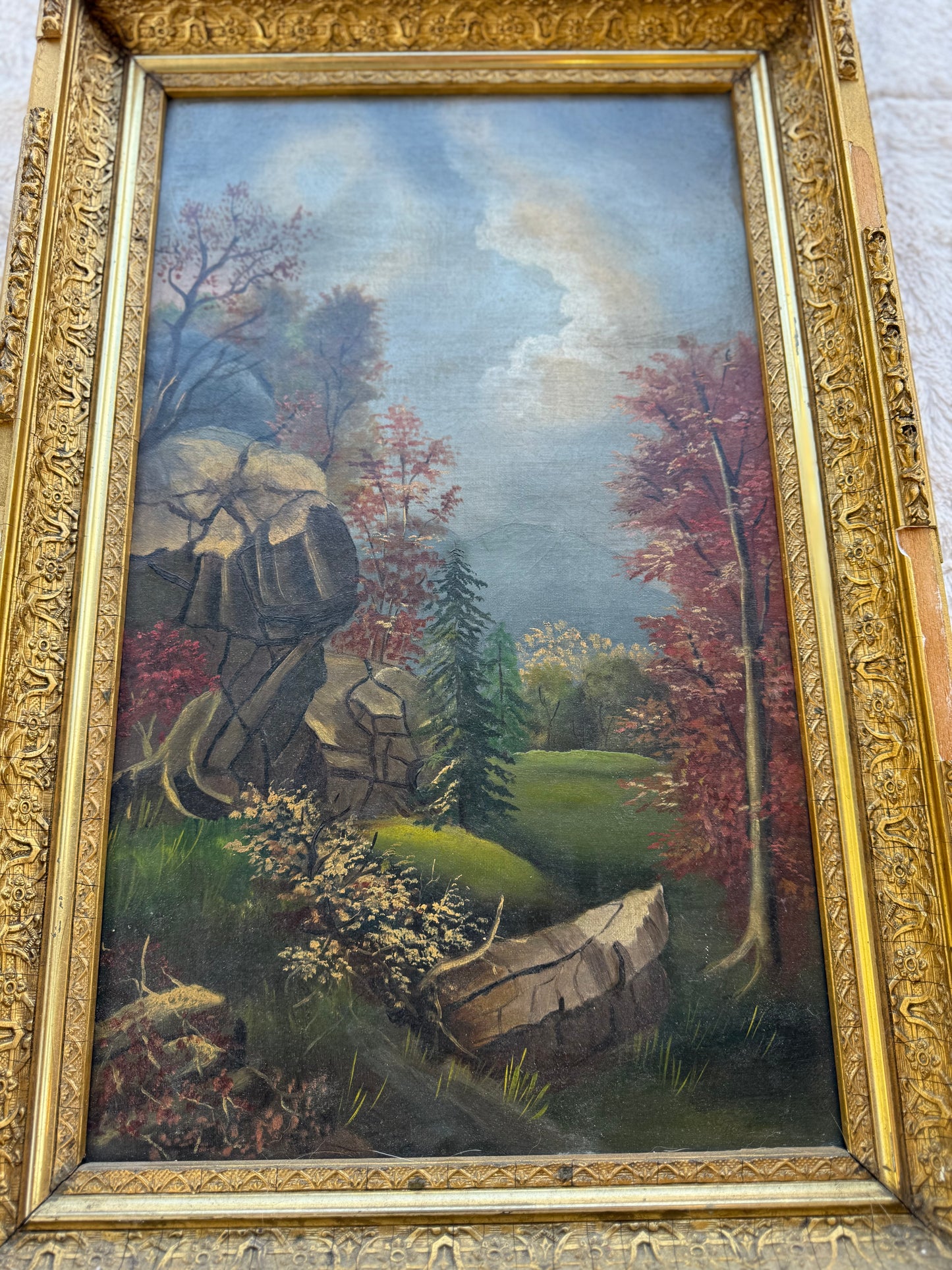 Antique American Autumn Landscape Oil Painting, c.1880–1900, Original Gilt Frame (J.L. Phelps, Rochester NY)
