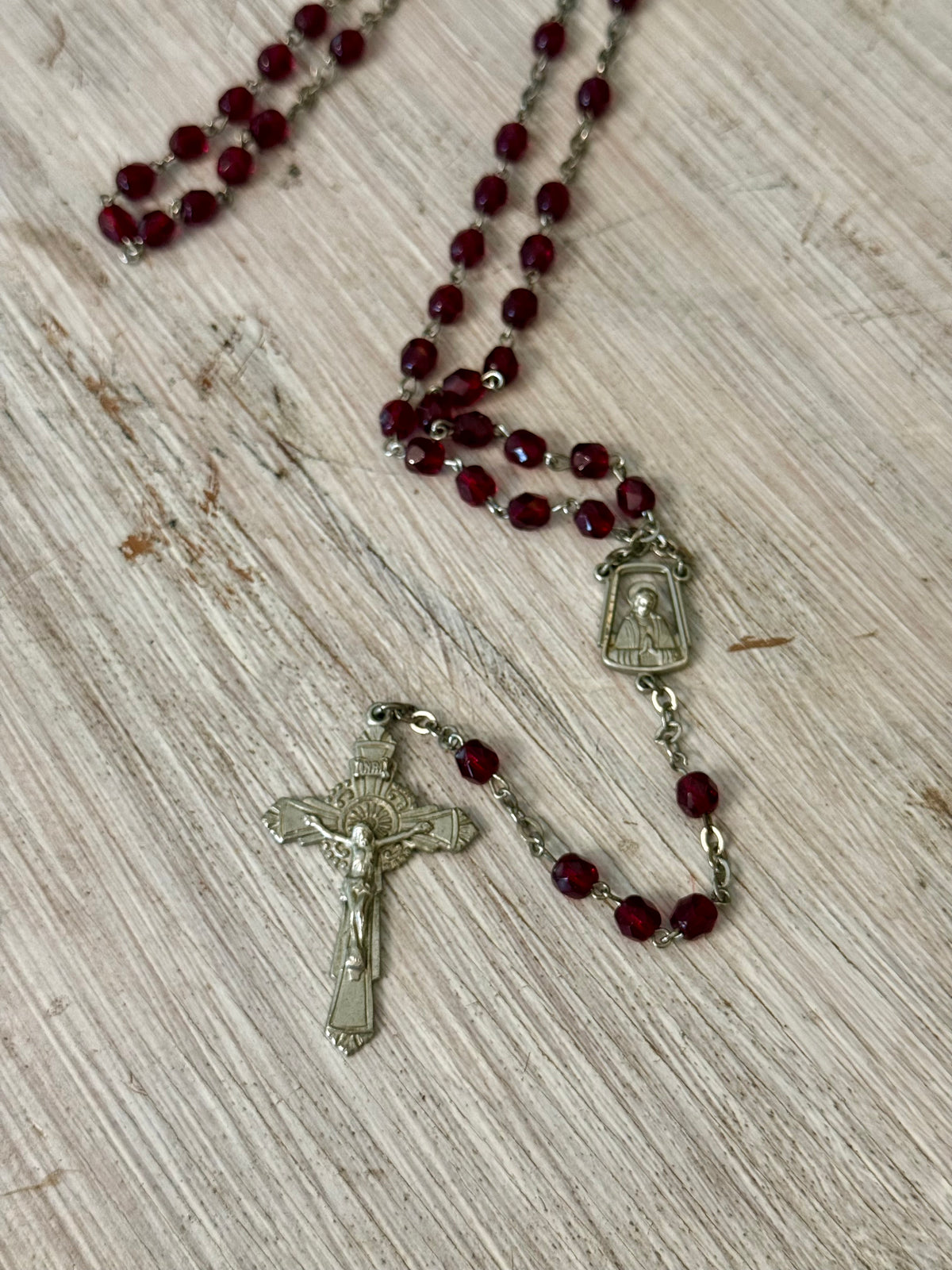 Vintage Deep Garnet Red Beaded Catholic Rosary