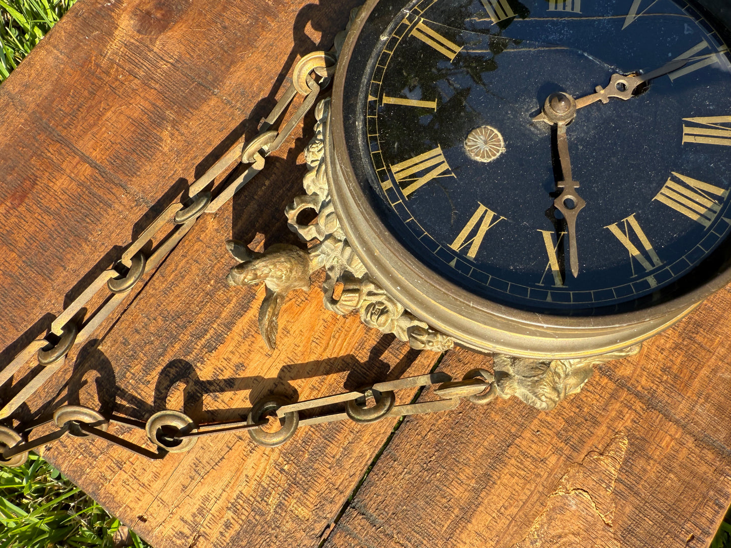 Late 19th Century Gilt Brass Wall Clock with Classical Female Figures & Bird Finial (Non-Functional)