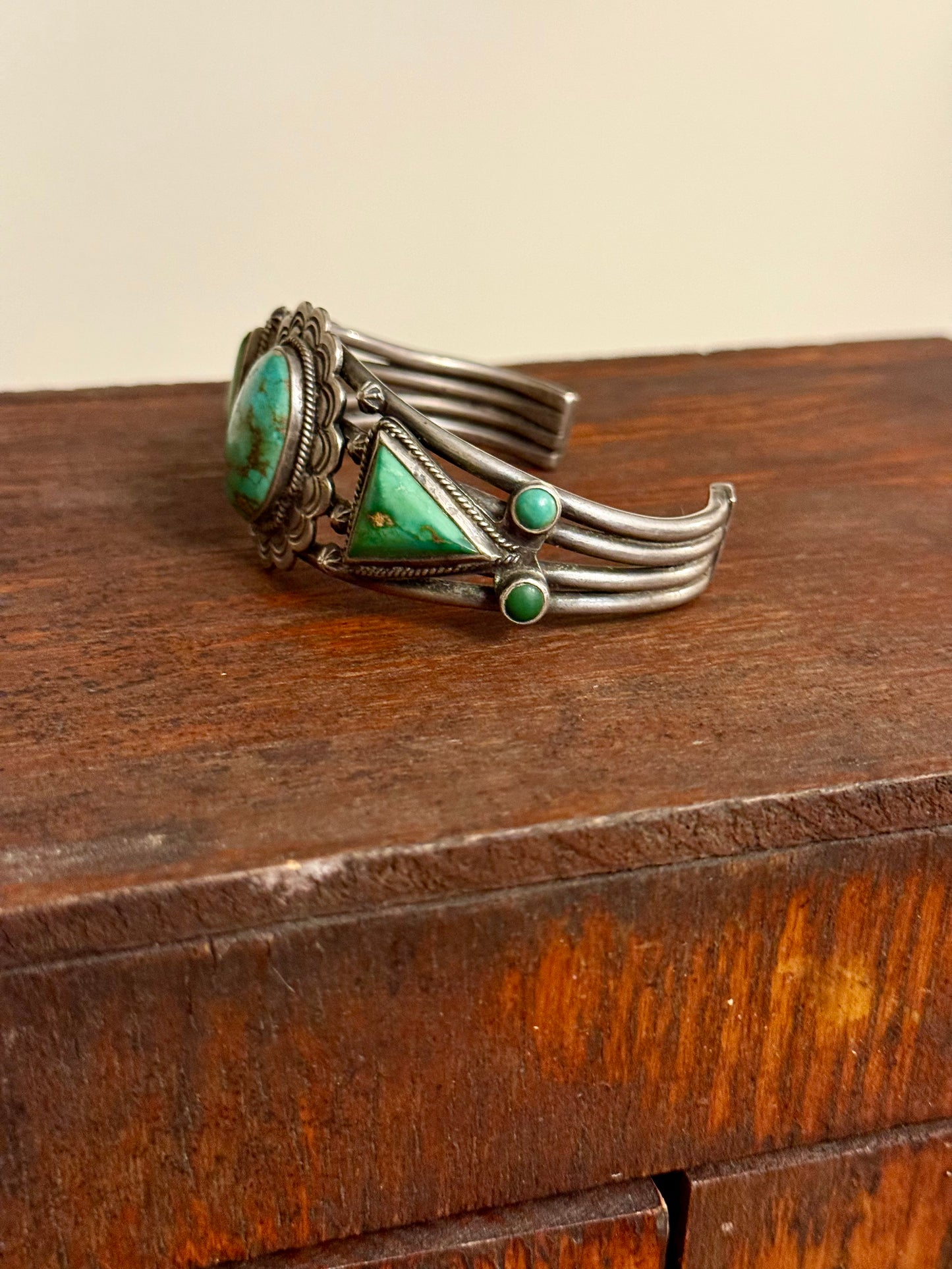Vintage Navajo Multi-Stone Turquoise Sterling Silver Cuff Bracelet