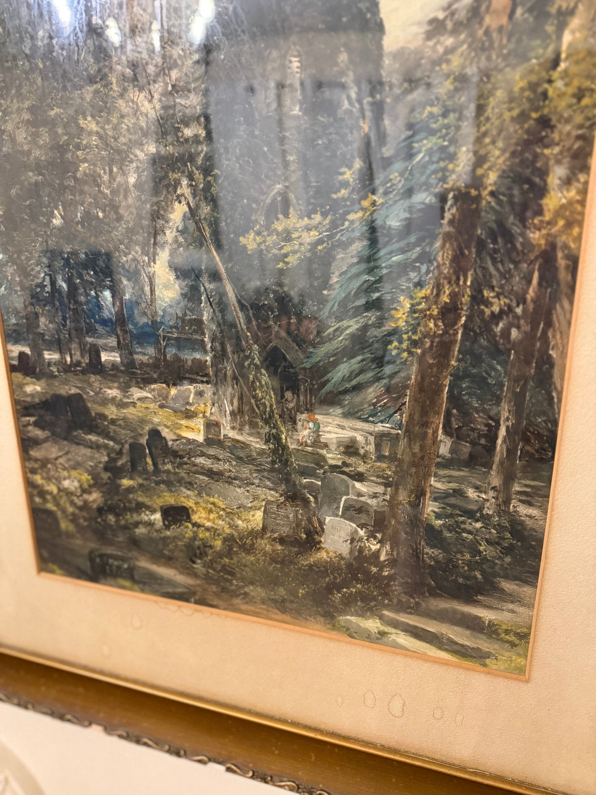 George Fotherly Hargitt, 1912 Antique Cemetery and Church Watercolor Landscape