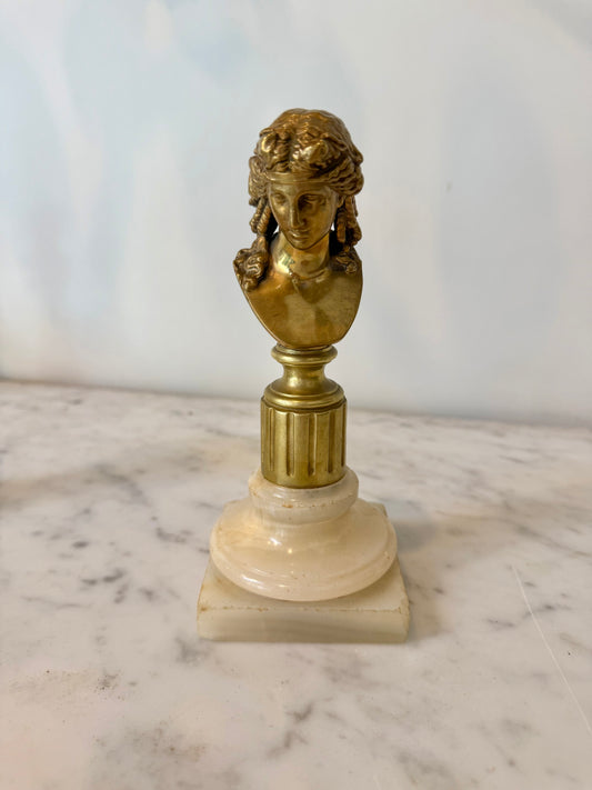 Antique French Bronze Bust of Ariadne on Marble Plinth, Neo-Grec, 19th Century