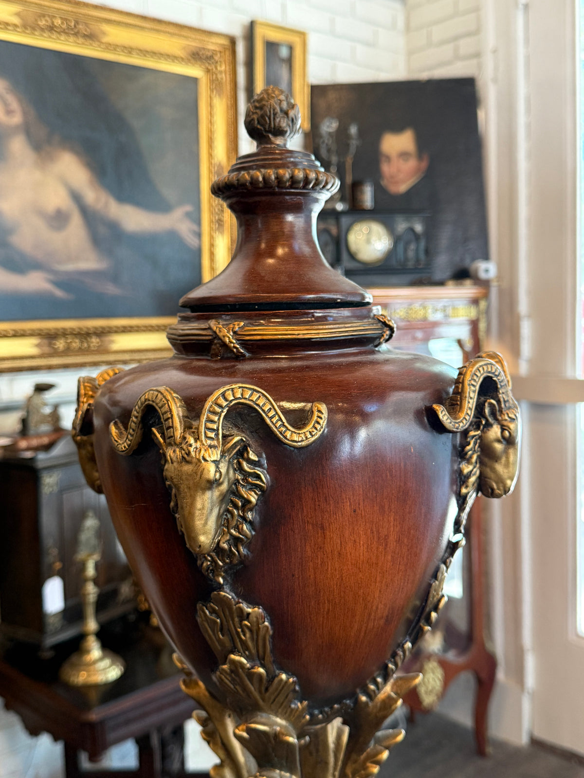 Monumental Neoclassical Ram’s Head Decorative Urn