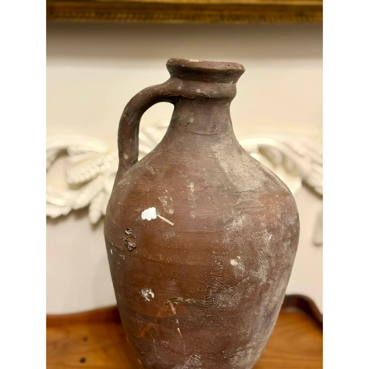 Vintage Hand Thrown Terracotta Pottery Jug Primitive Mediterranean Style