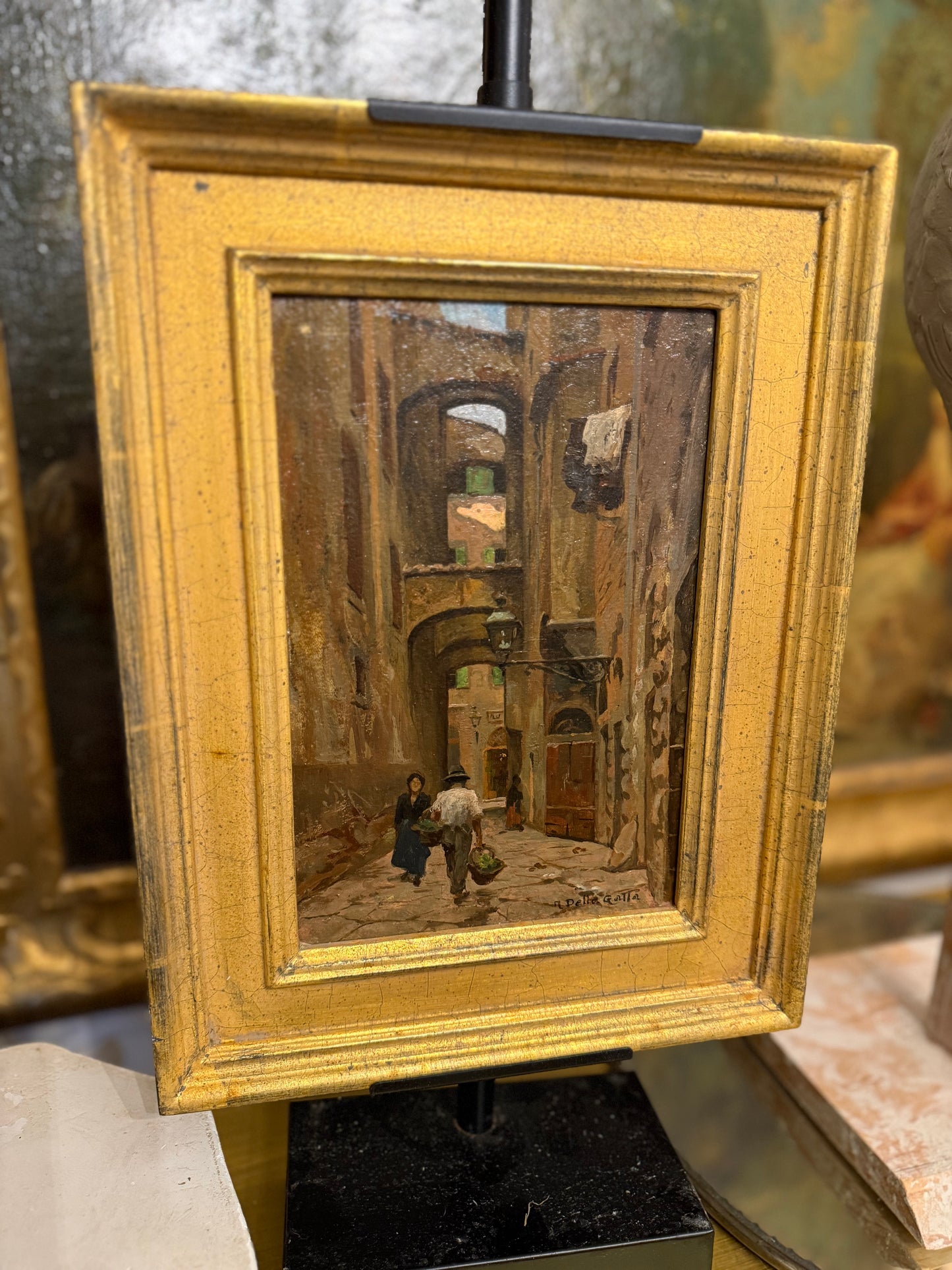 Anacleto Nino della Gatta (1868-1932) Chiasso Baroncelli Alley Oil on Panel