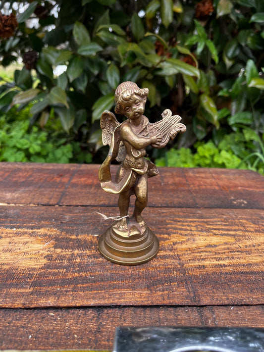 Vintage Brass Cherub Figure, Art Nouveau Decor, Cherub Ornament, Antique Style, Collectible Metal Cherub, Home Decor
