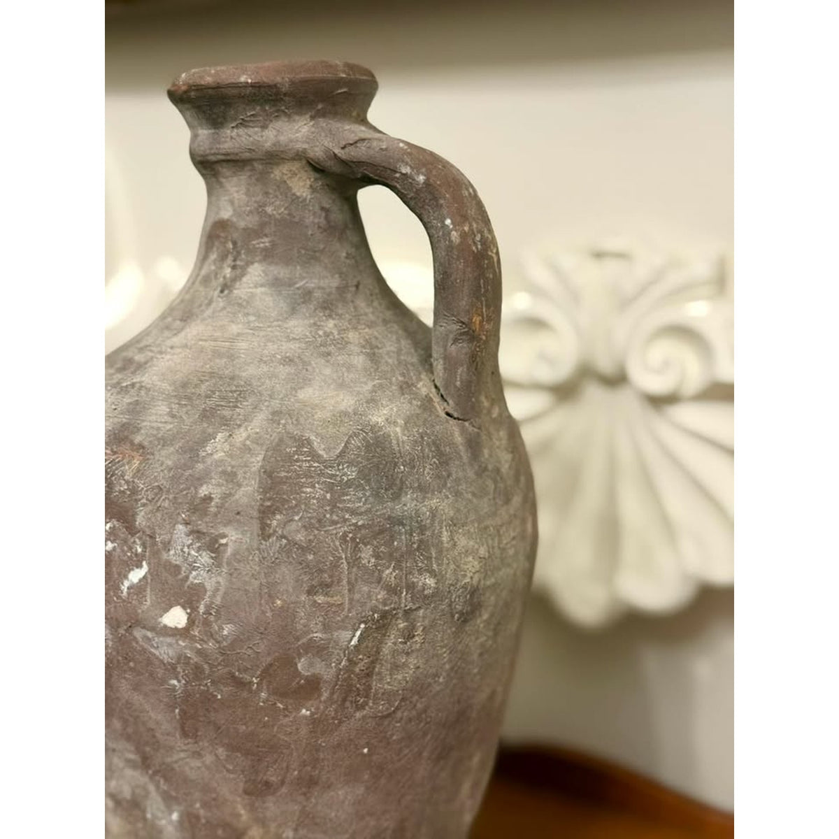 Vintage Hand Thrown Terracotta Pottery Jug Primitive Mediterranean Style