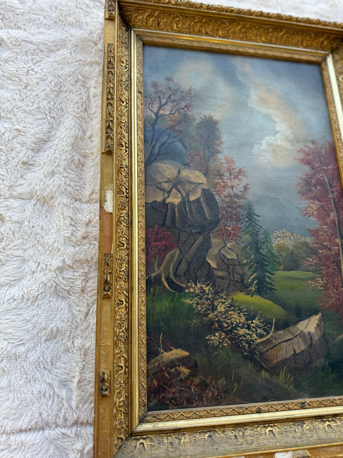 Antique American Autumn Landscape Oil Painting, c.1880–1900, Original Gilt Frame (J.L. Phelps, Rochester NY)