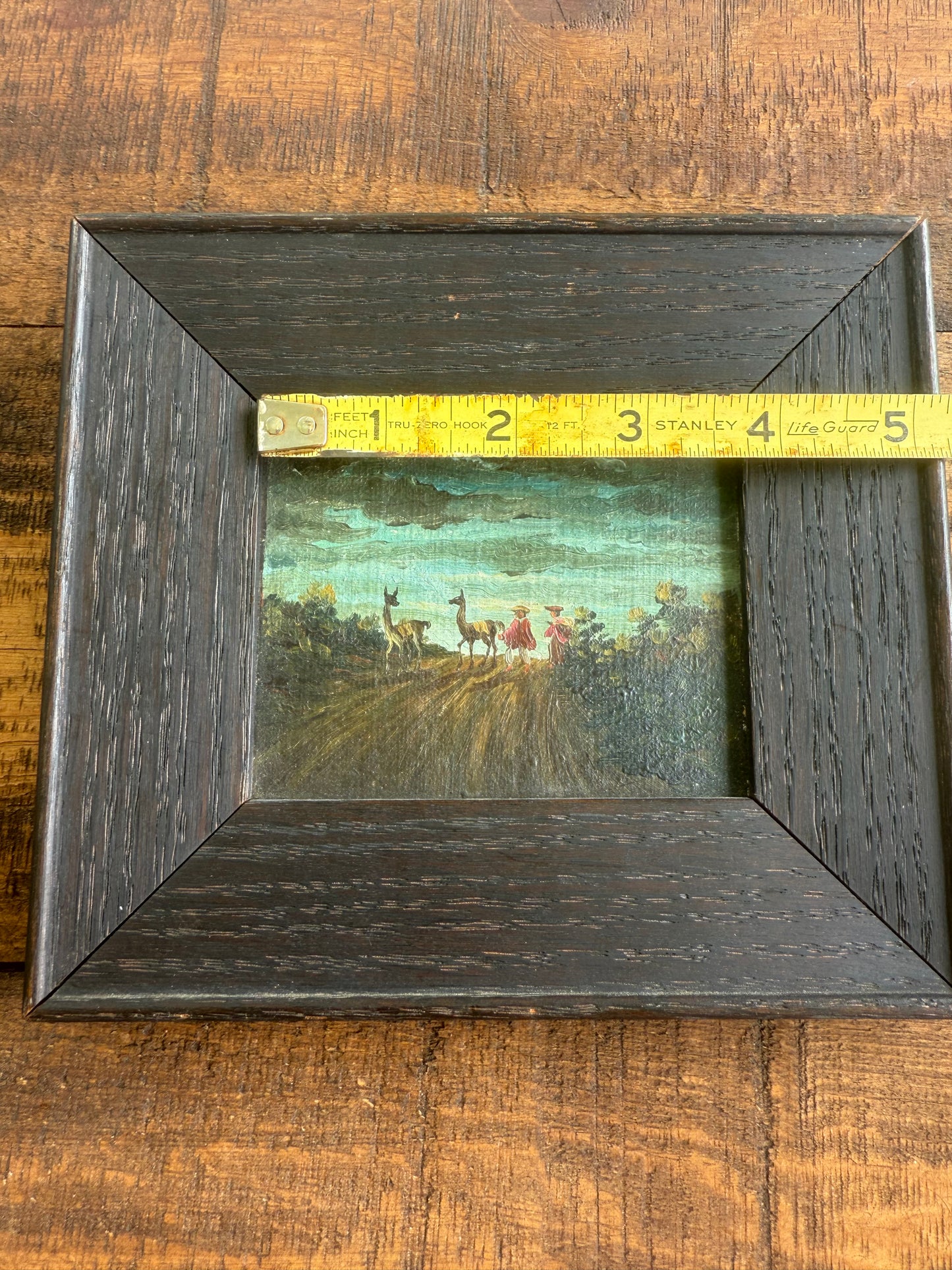 19th Century Wanamaker Collection Miniature Oil Painting – Figures with Llamas on a Country Path