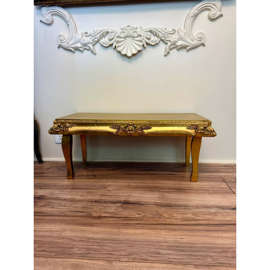 Vintage Hollywood Regency Gold Wood Bench Low Table Rococo Style Riser