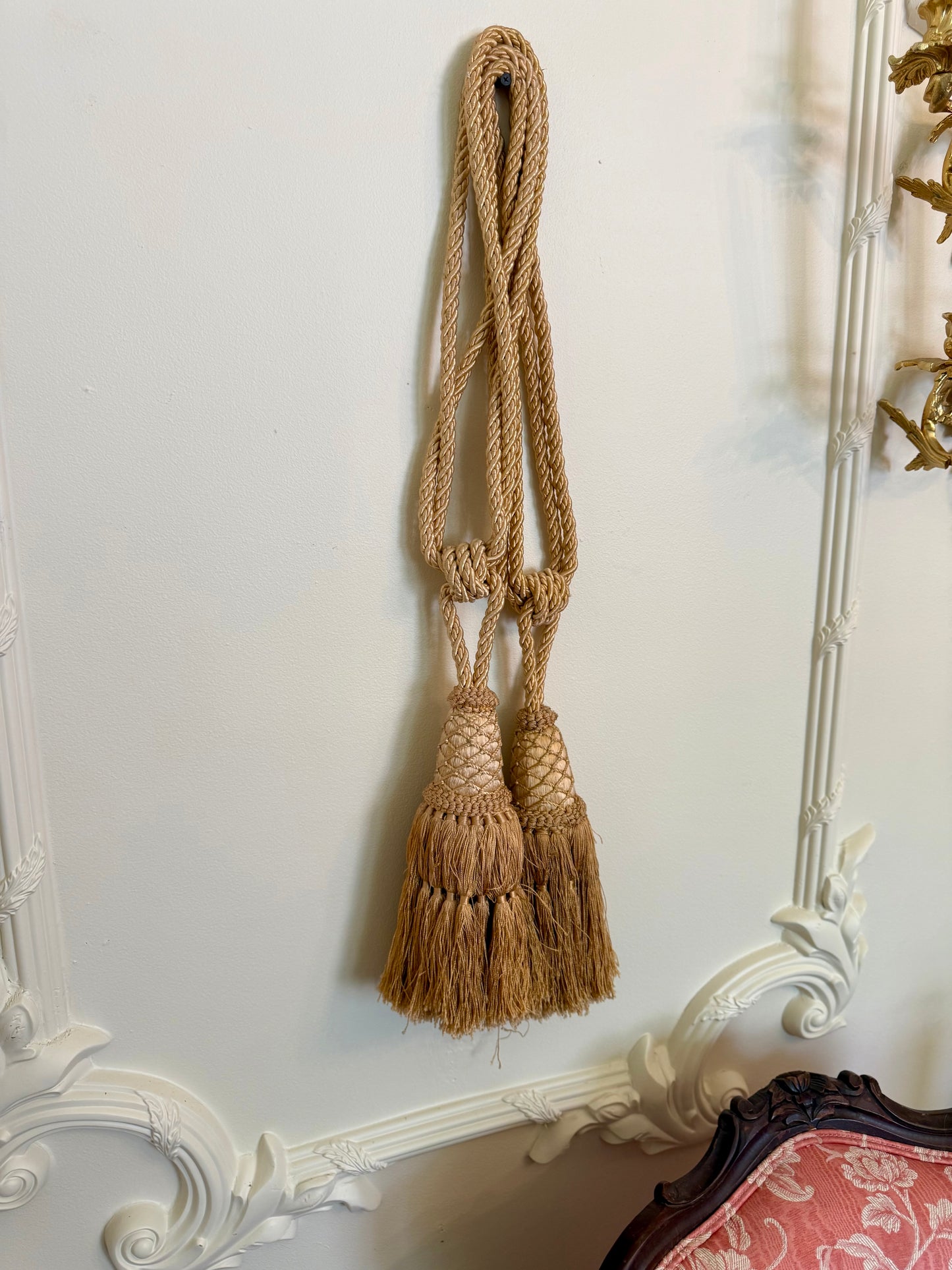 Large Neutral Gold Curtain Tassels Pair | 31 Inch Decorative Drapery Tiebacks