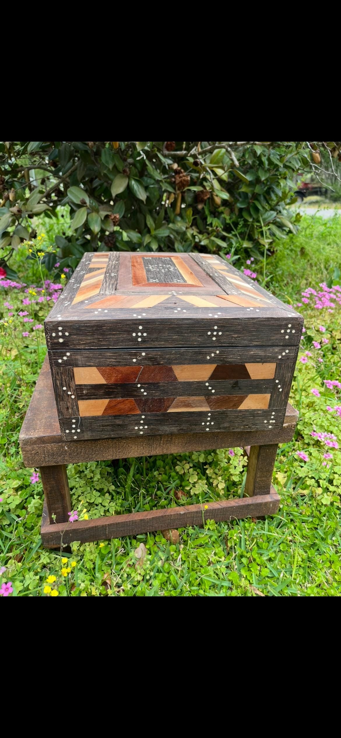 1930s Middle Eastern Parquetry Box – Porcupine Quill Inlay – Hardwood Jewelry or Gemstone Box – Vintage Inlaid Wood Box