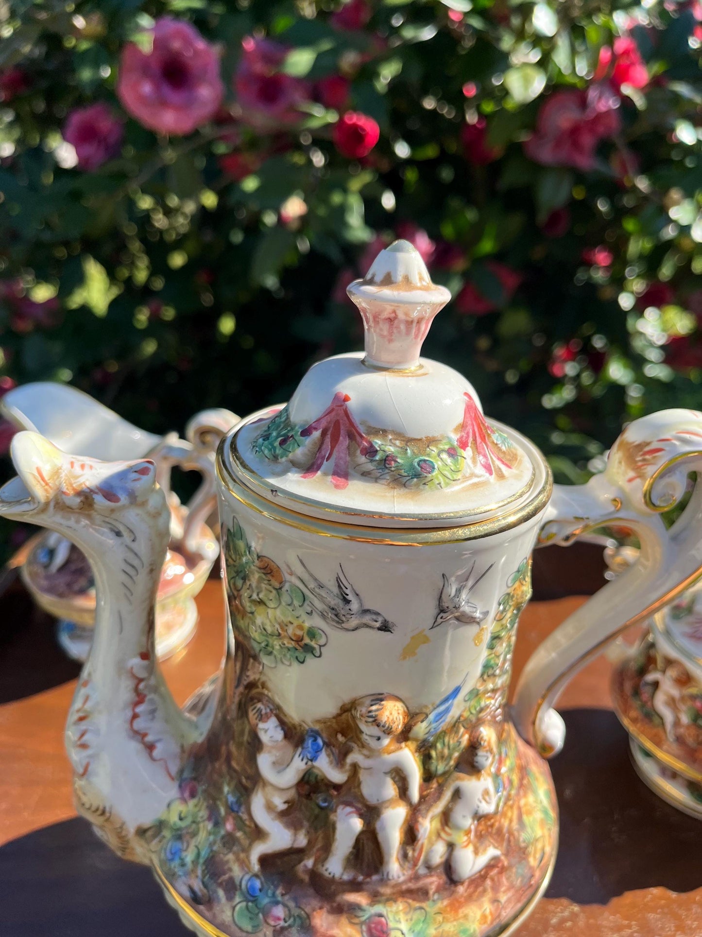 Capodimonte Tea Set with Serpents and Cherubs, Porcelain Vintage Tea Set, Unique Tea Set Gift, Italian Ceramics